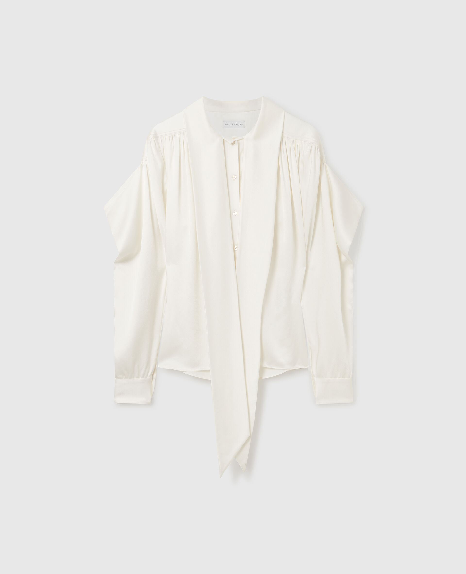 Camicia a Maniche Lunghe con Spalline e Collo da Allacciare-Bianco-medium