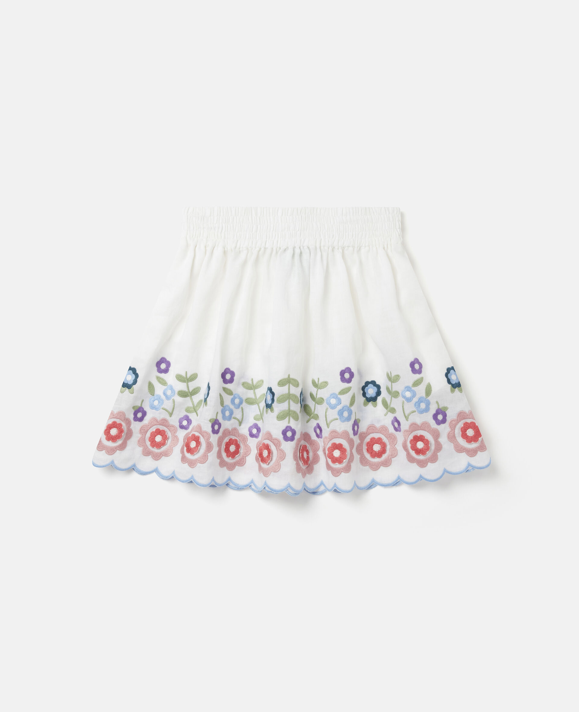 Flower Embroidered Ramie Skirt-White-large