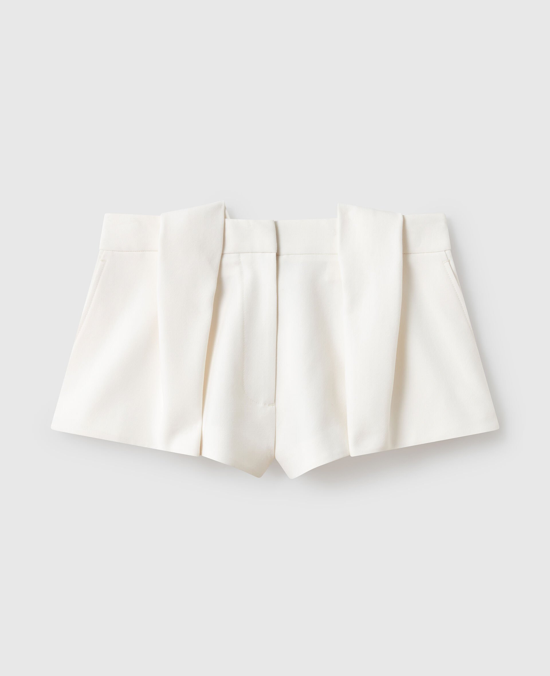 Slouchy Paneled Pleated Shorts-White-medium