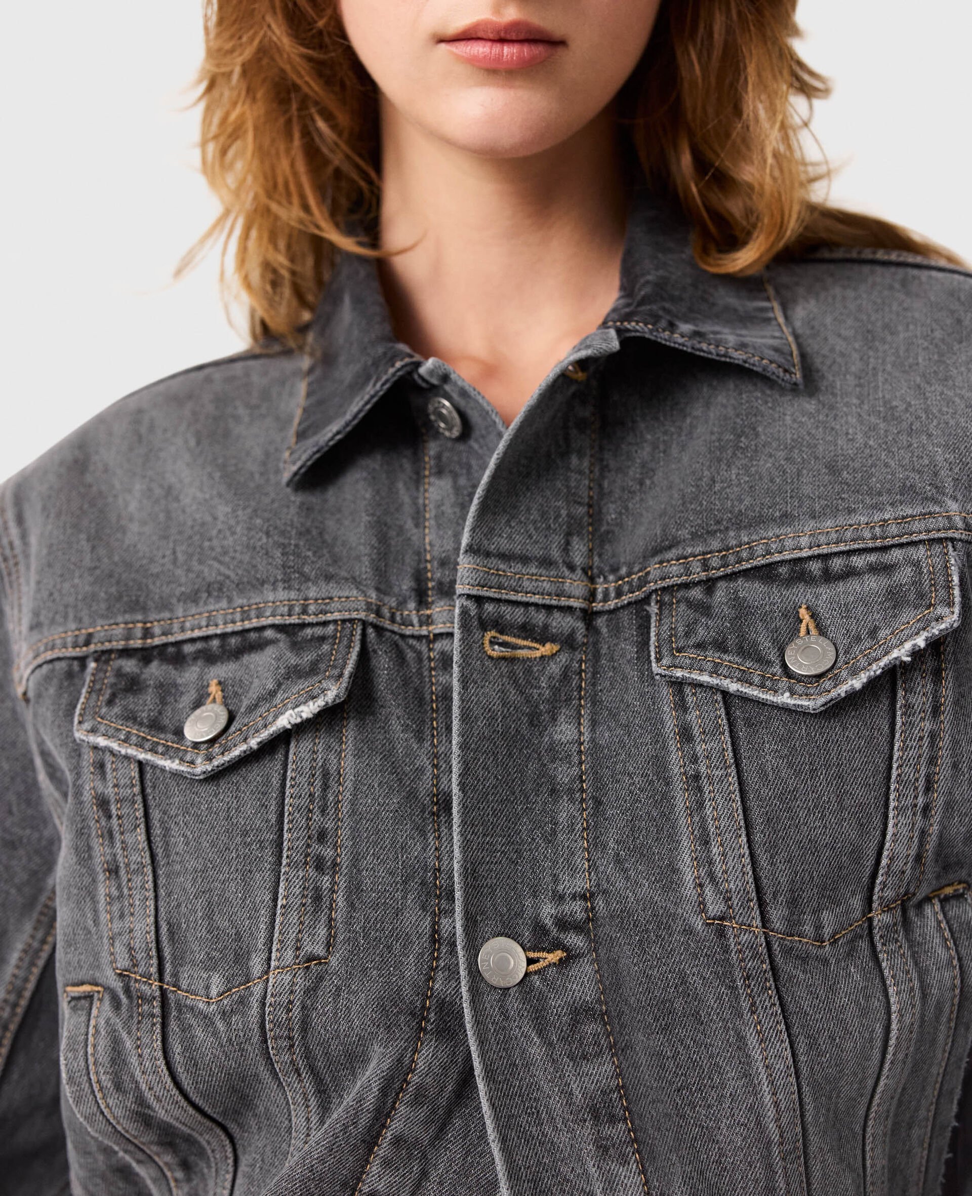 Tonal Panelled Denim Jacket-Black-large image number 3