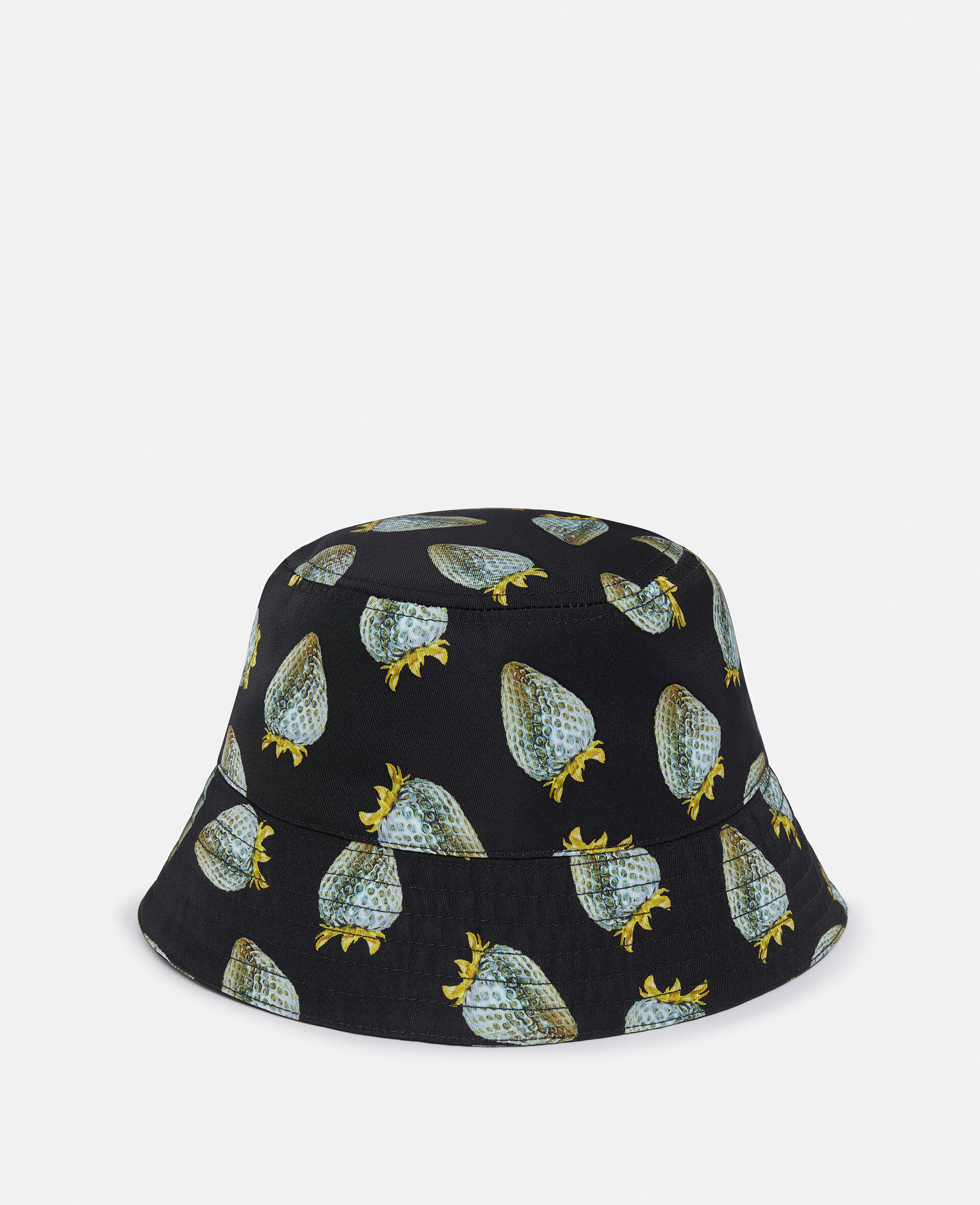 Strawberry-Print Regenerated Nylon Bucket Hat-Black-medium