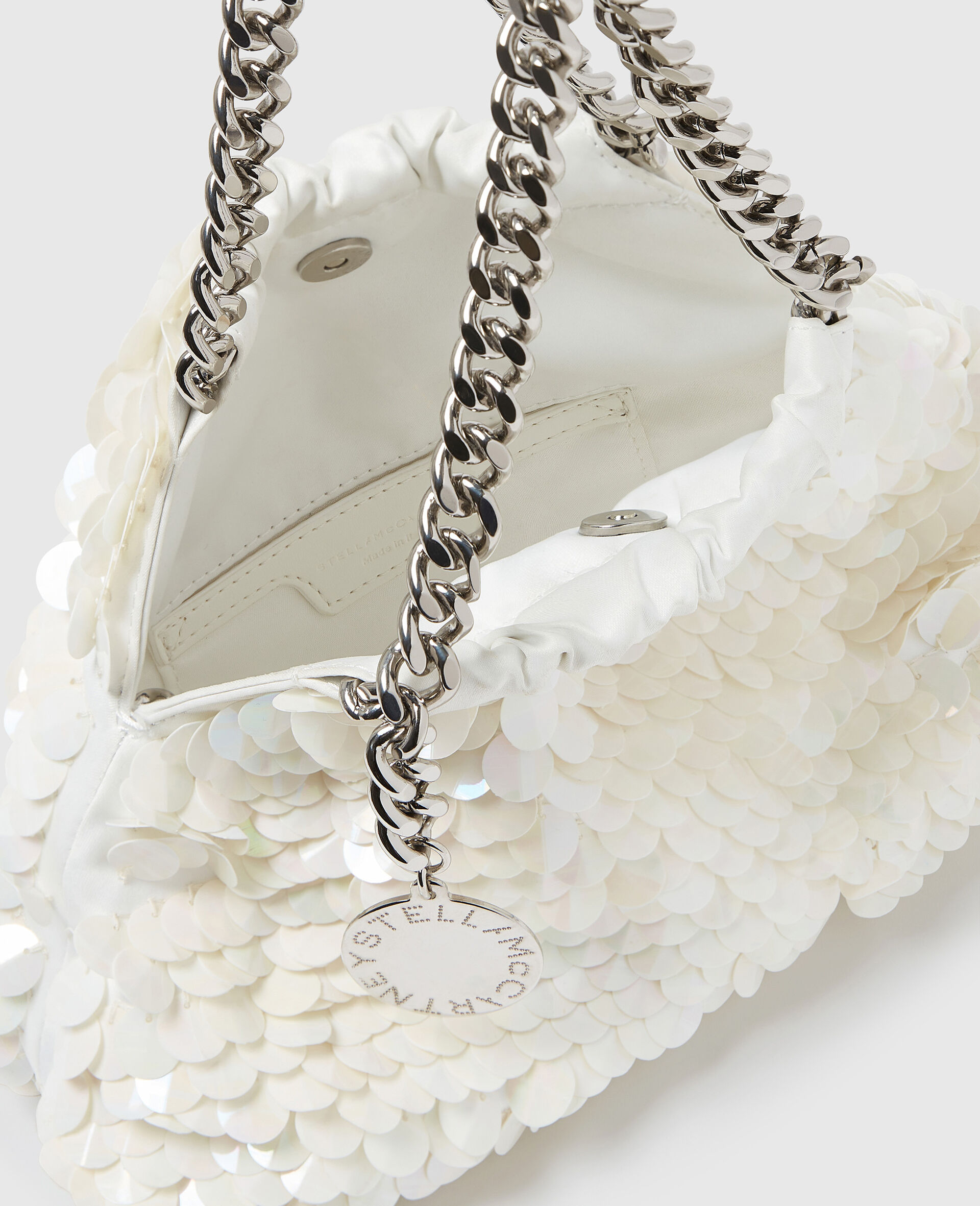 Falabella Mini Sequin-Embellished Drawstring Bag-White - Detail image