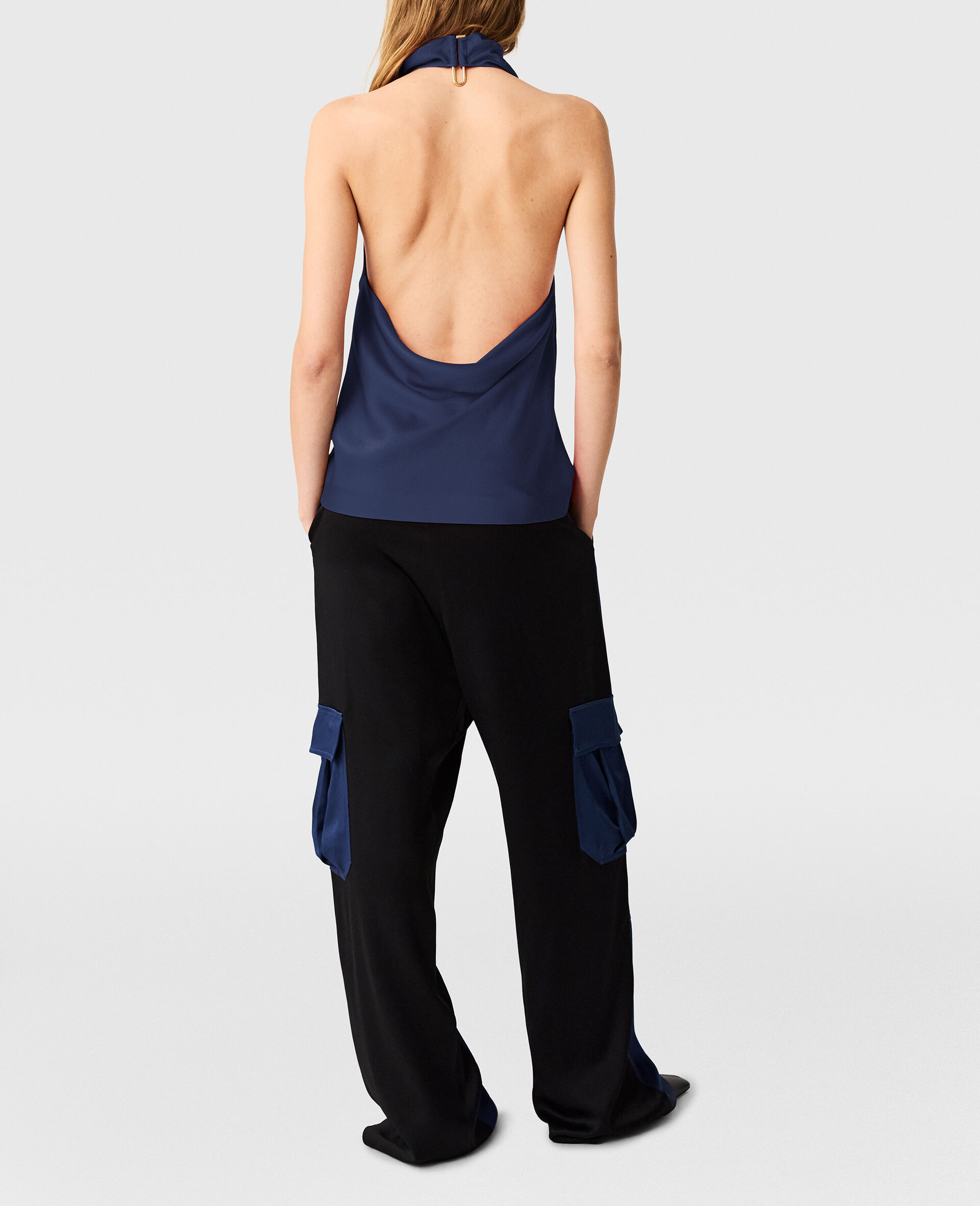 Pantaloni Cargo Oversize in Raso-Blu-large image number 4