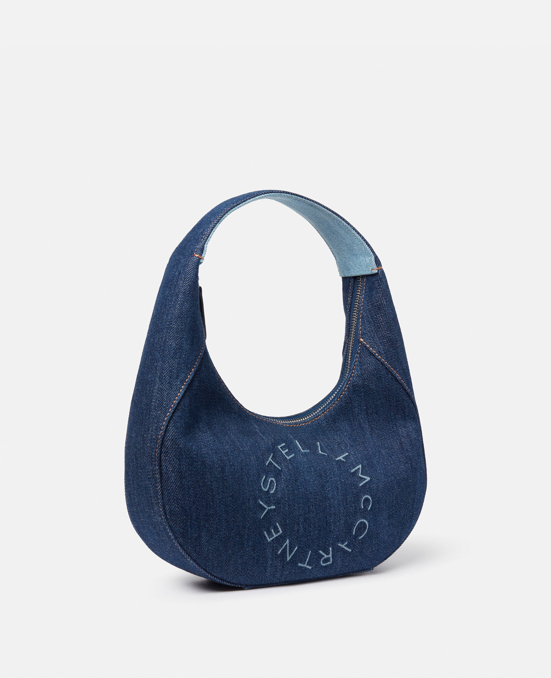 Small Stella Logo Eco Denim Hobo Shoulder Bag-Blue-large image number 1