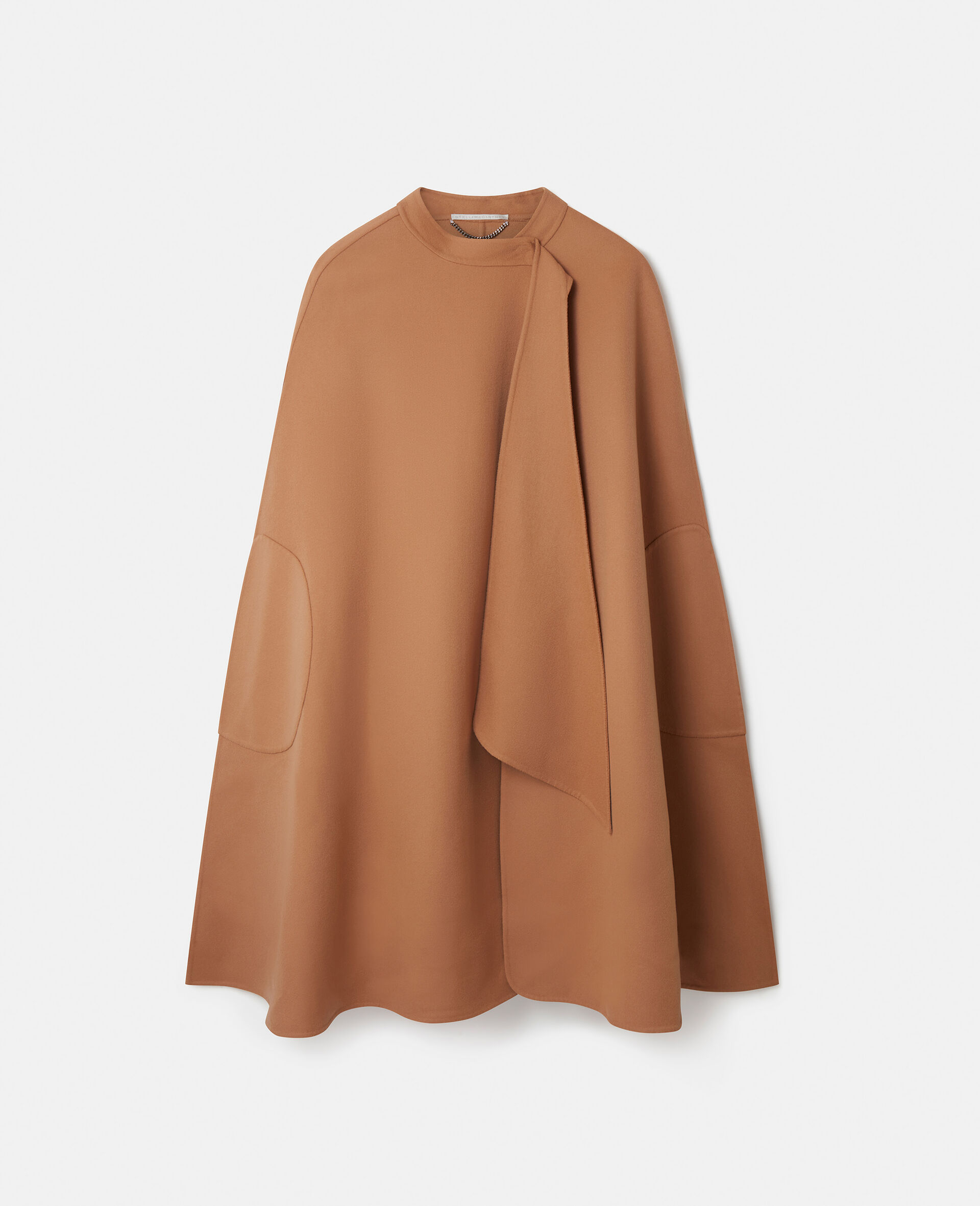 Manteau cape long en laine-Beige-medium