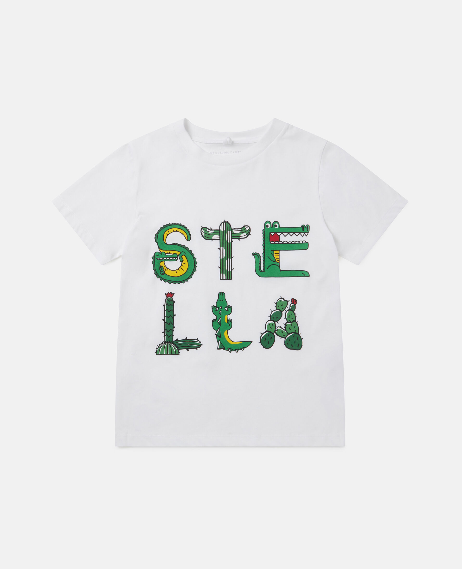 Crocodile Stella Print Cotton T-Shirt-White-large image number 0