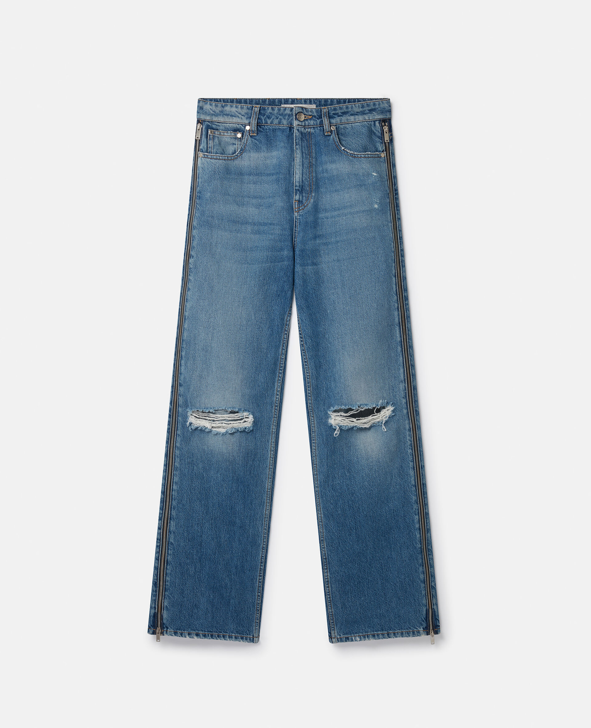 Gerade Jeans mit Vintage Waschung und Reissverschluss-Blau-large image number 0