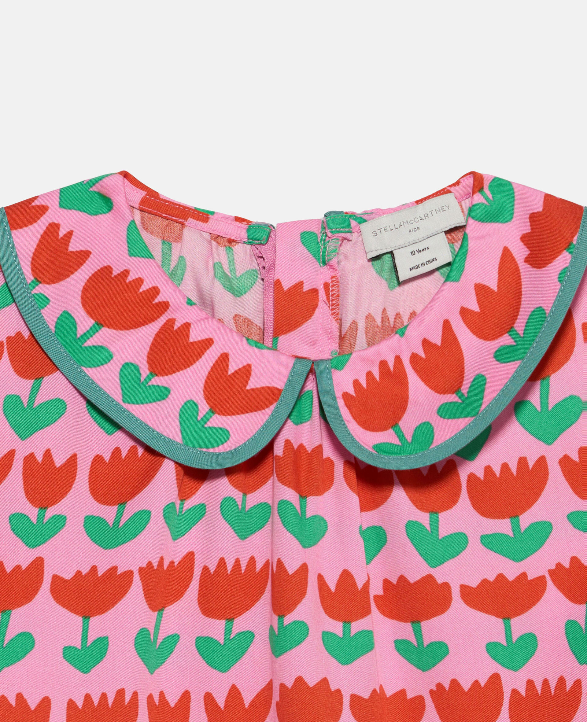 Kleid mit Tulpen Print und Peter Pan Kragen-Bunt-large image number 2