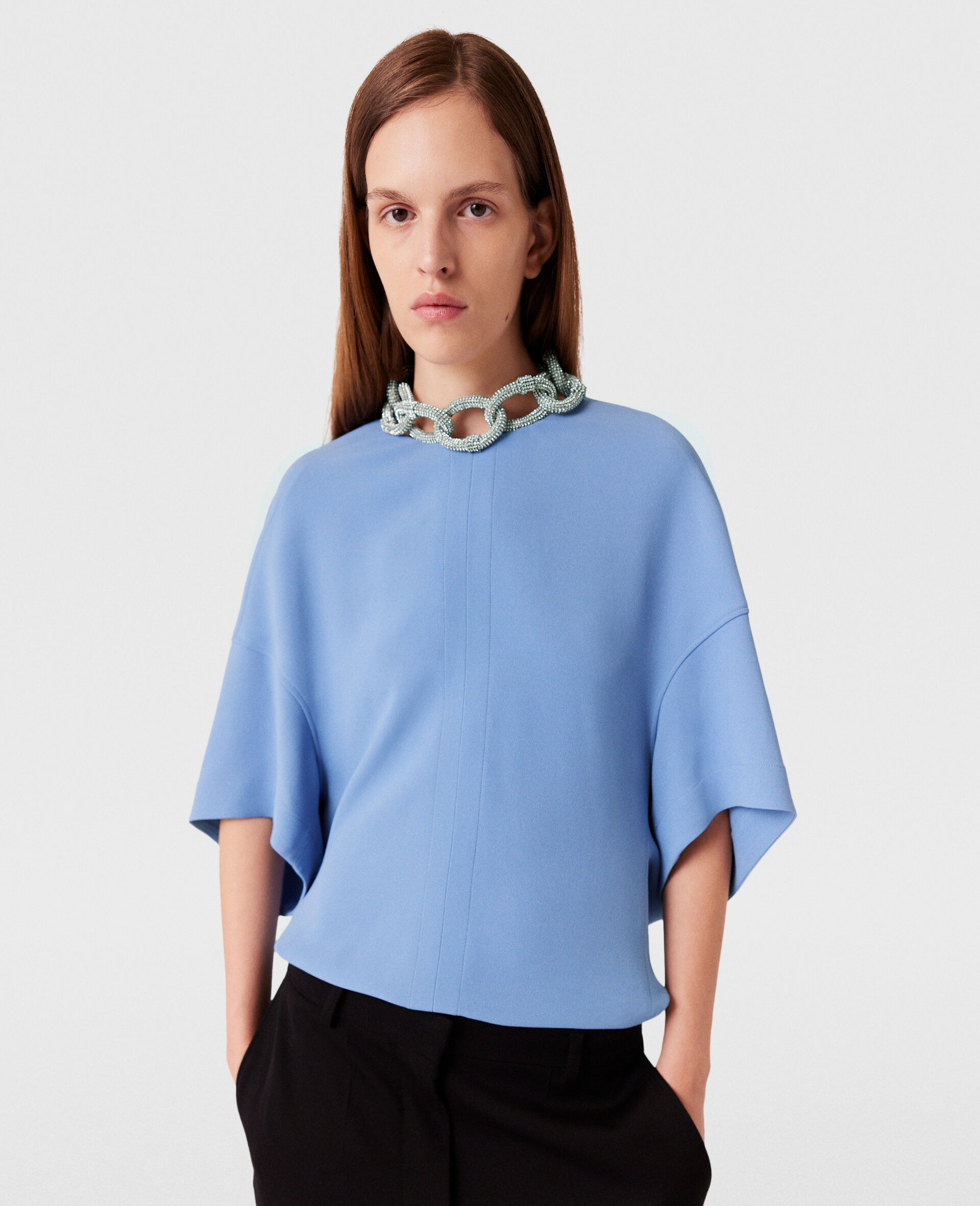 Crystal Chain Short-Sleeve Top-Blue-large image number 5