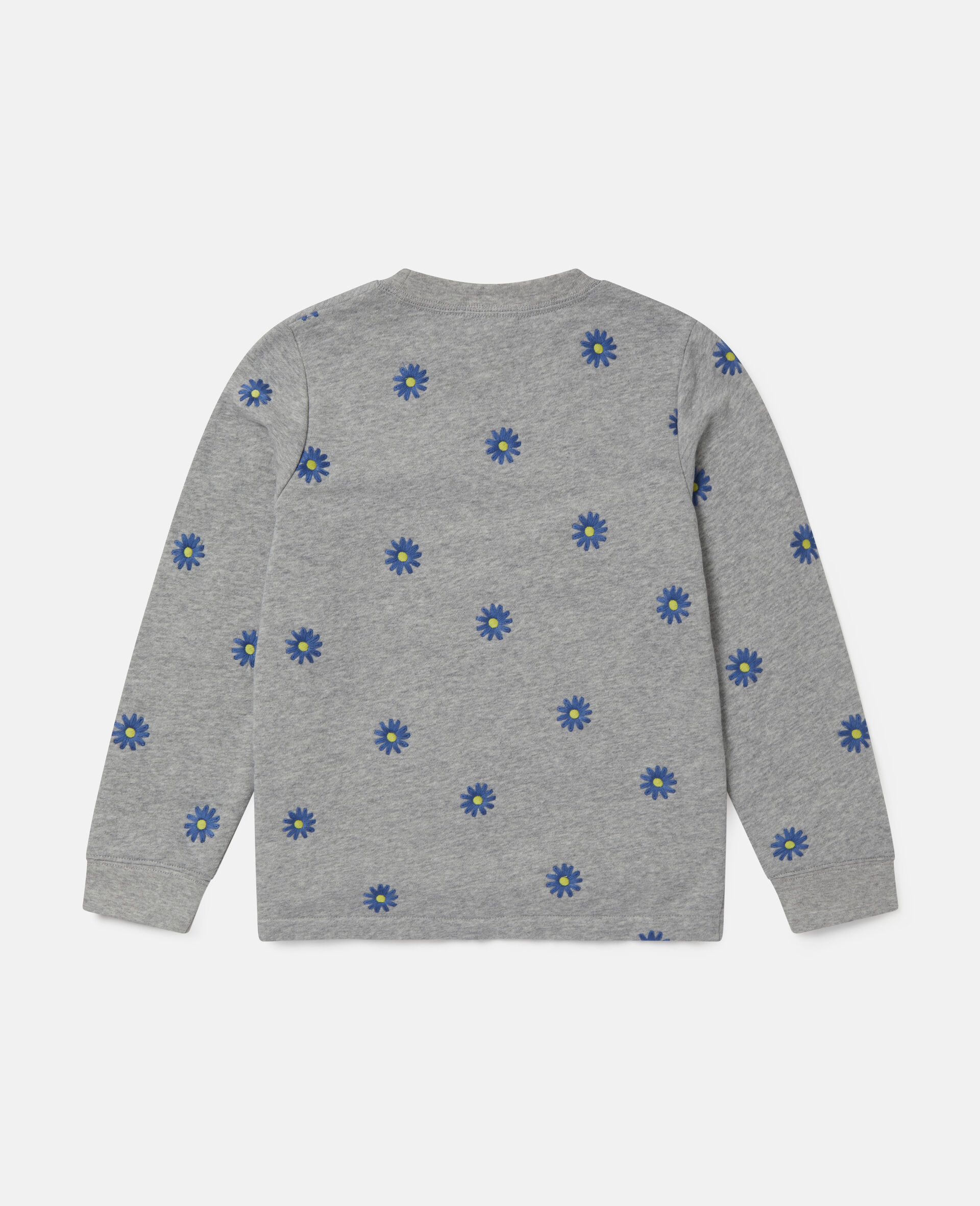 Embroidered Daisies Cotton Fleece Sweatshirt -Grey-large image number 3
