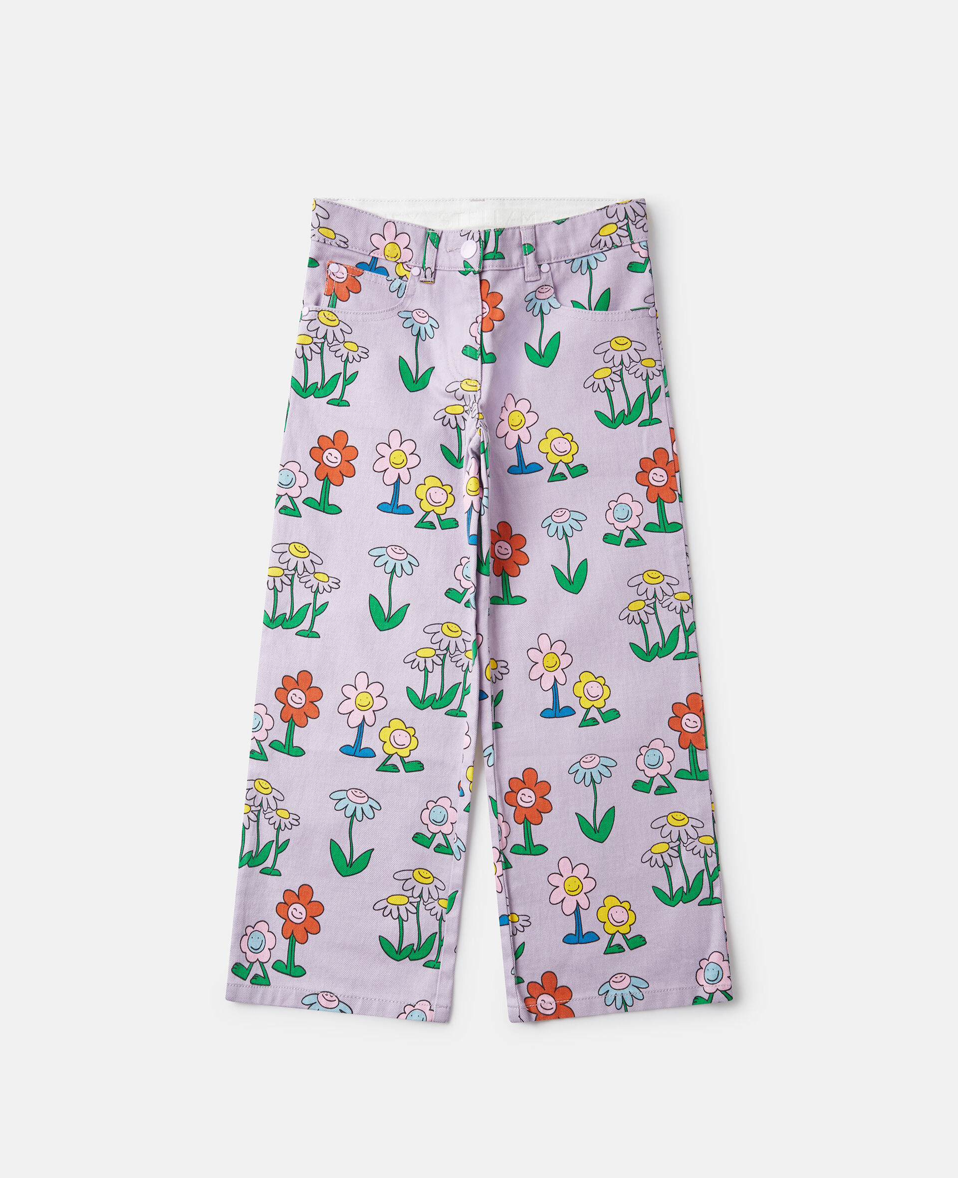 Flower Print Straight-Leg Denim Jeans-Purple-medium