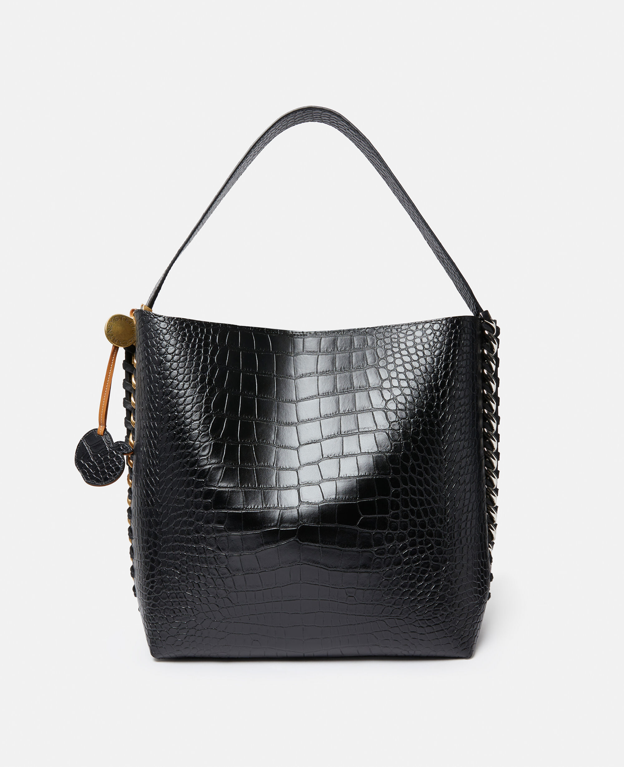 Women Black Frayme Croc Effect Embossed Tote Bag Stella McCartney LT