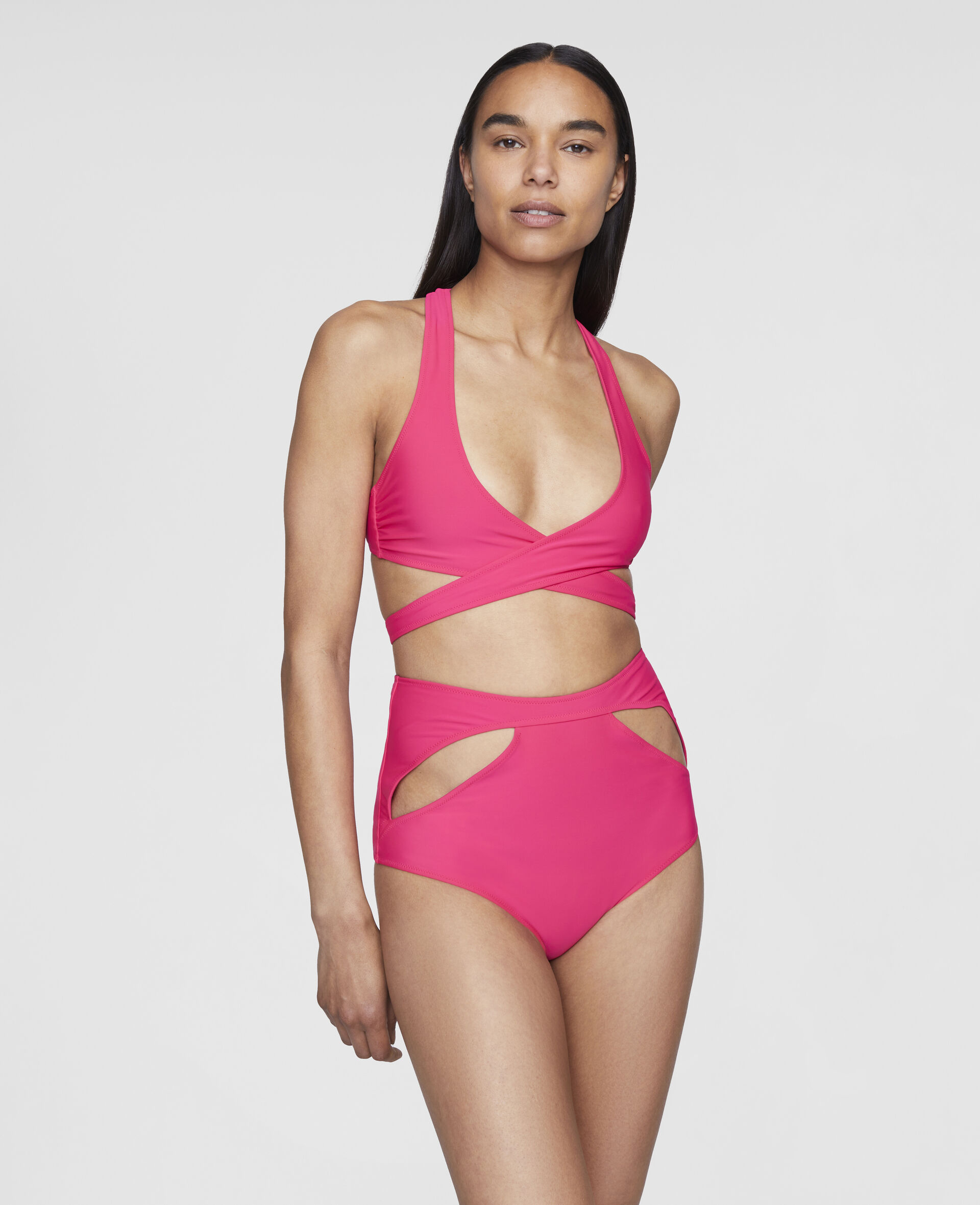 Graphic Cutout Wrap Bikini Top-Pink-large image number 1