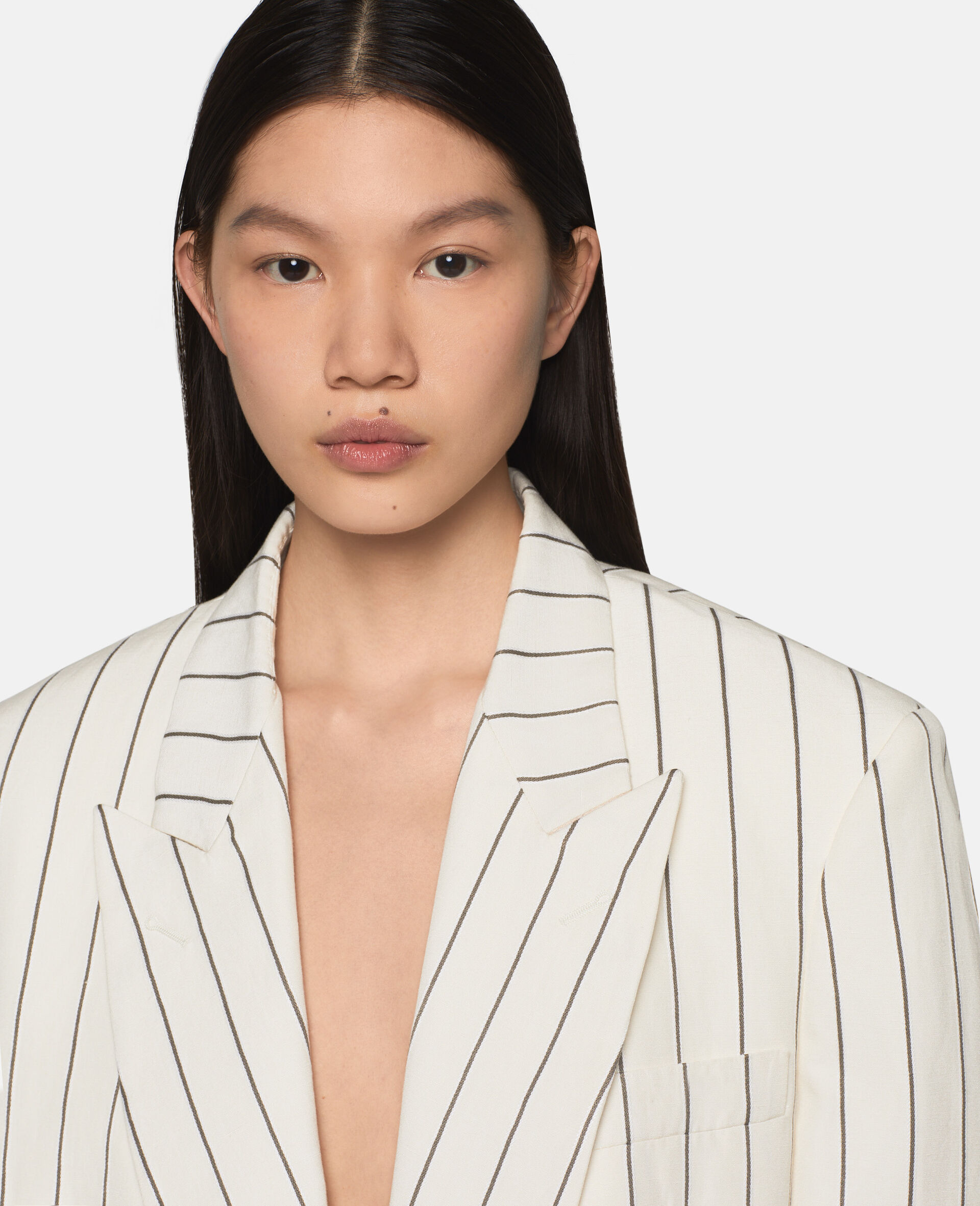 Striped Single-Breasted Blazer-White-large image number 3