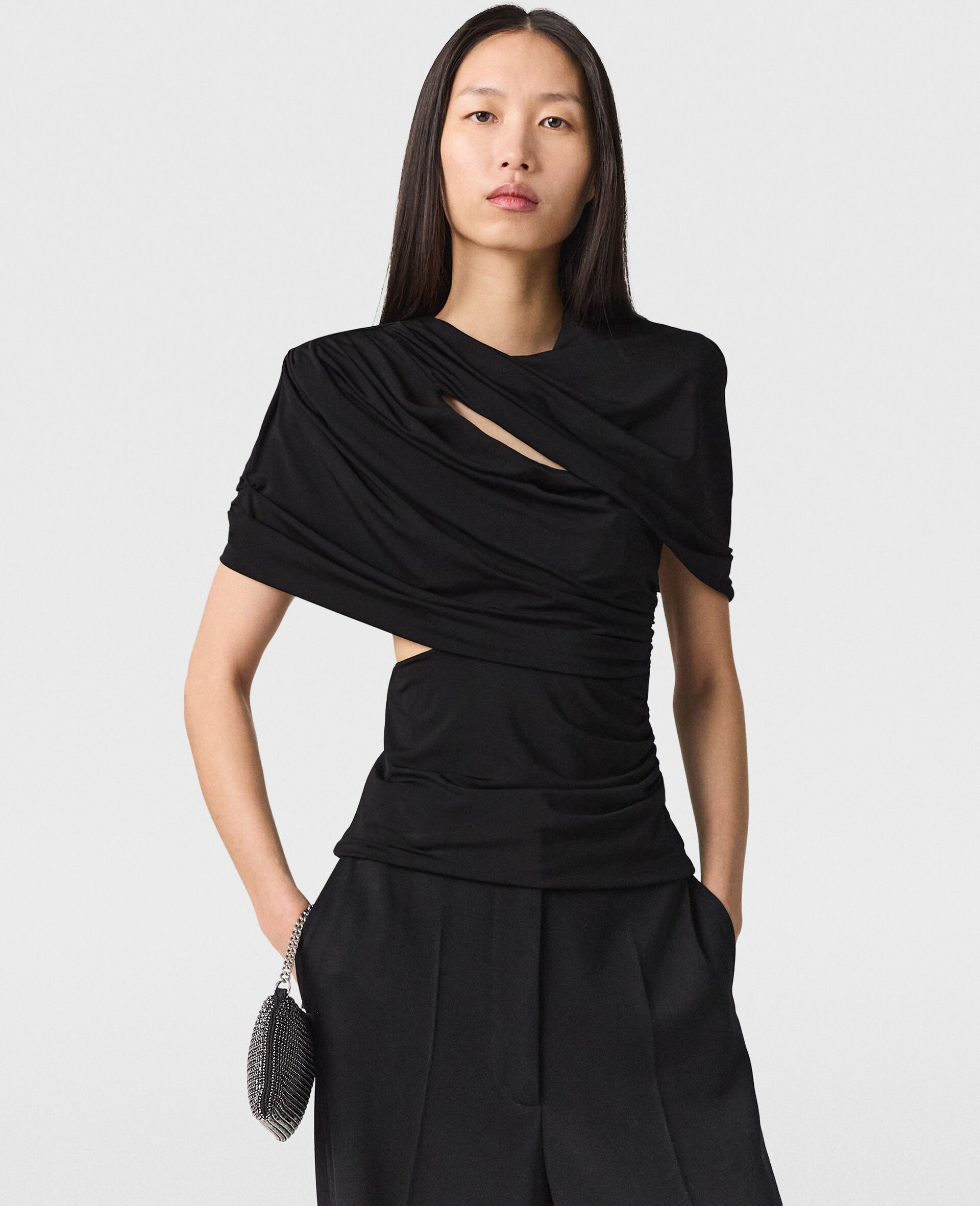 Layered Wrap Top -Black-large image number 1