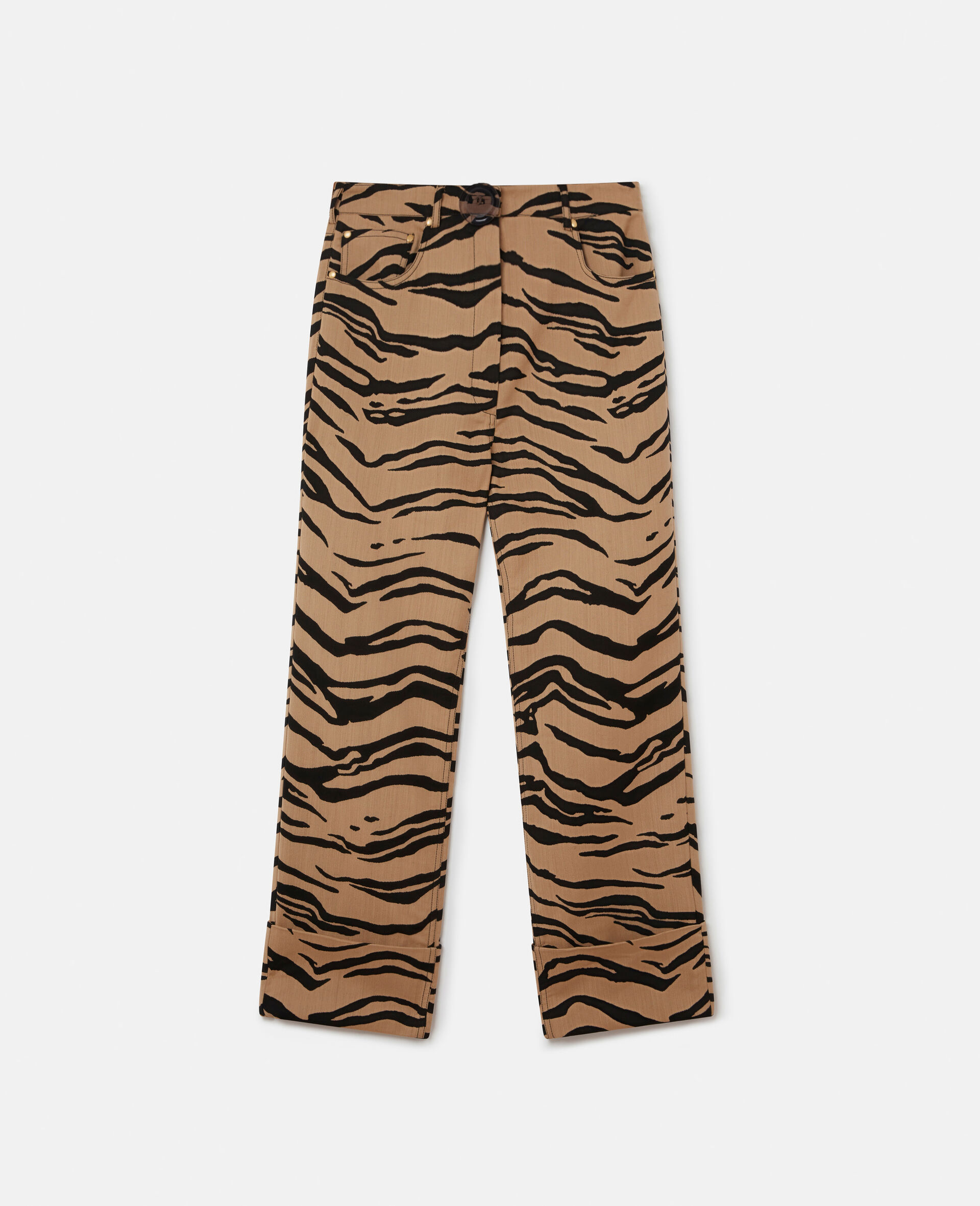 Tiger Print Cropped Jacquard Trousers-Beige-large