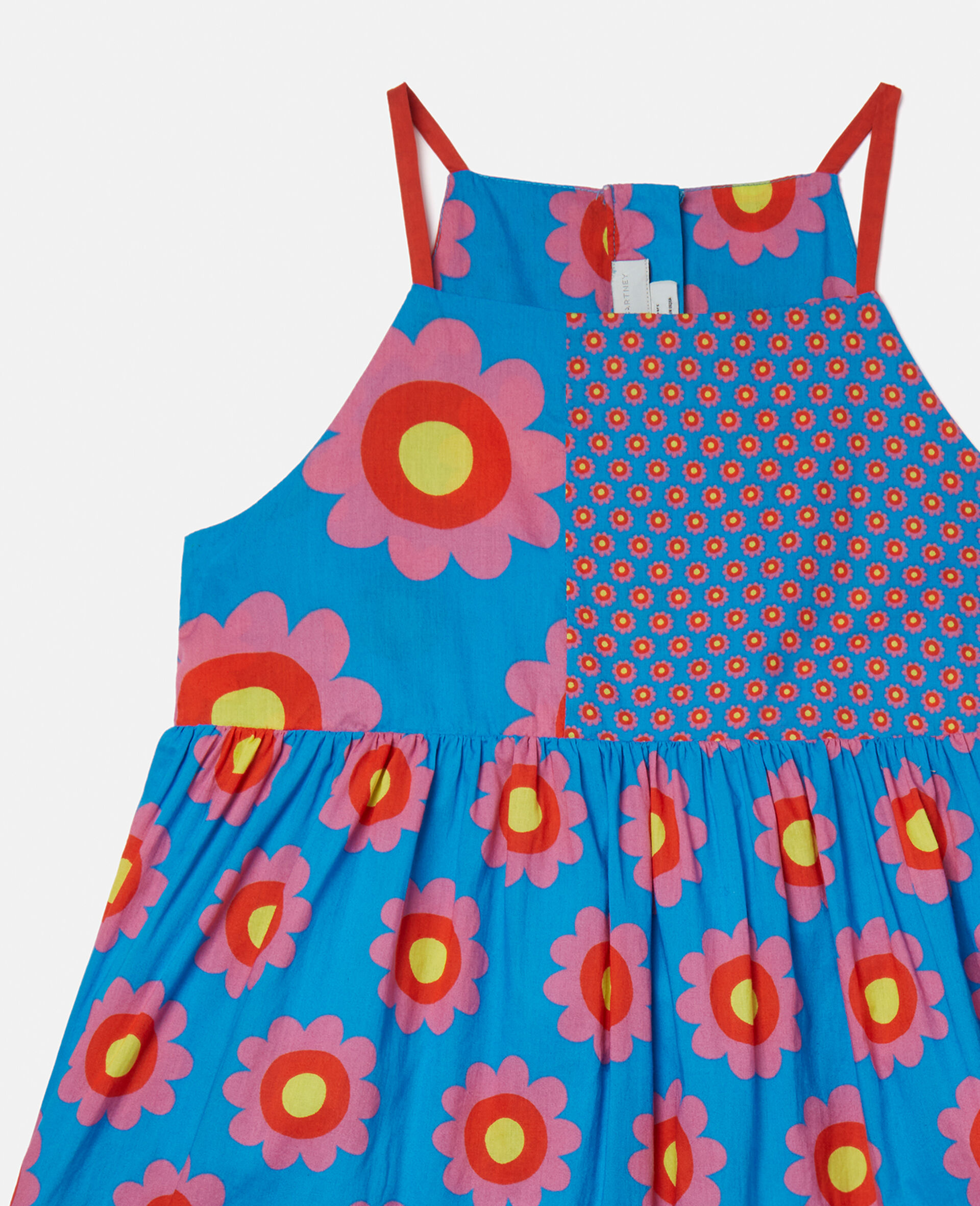 Graphic Flower Print Patchwork Dress-Blue-large image number 1