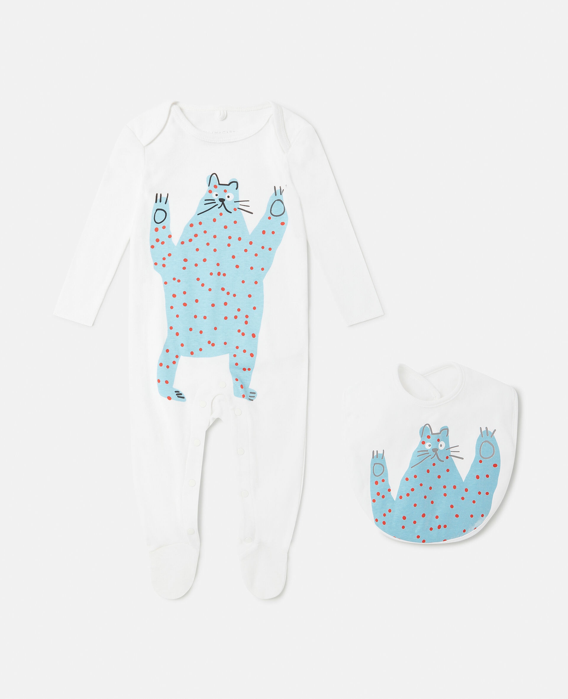 Animal Doodle Print Babygrow and Bib Set-White-large image number 0