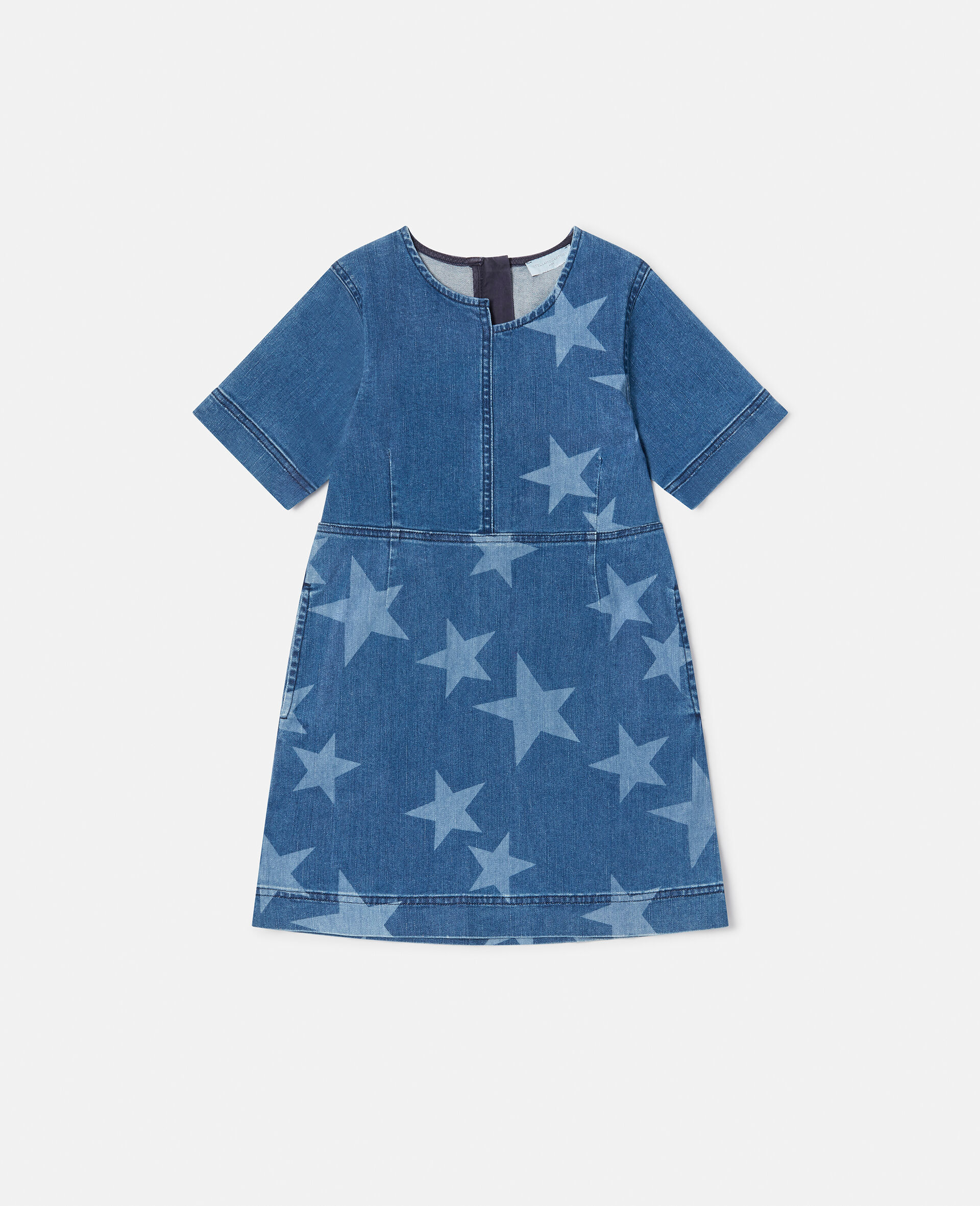 Star Print Denim Dress-Blue-medium