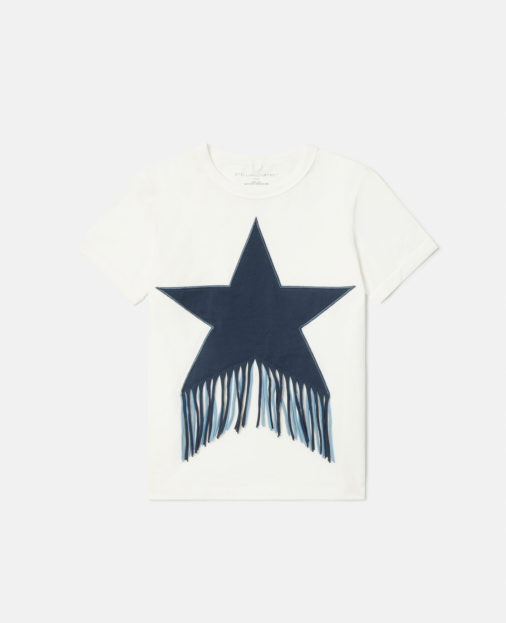 T-Shirt mit Stern und Fransen-Weiß-large image number 0
