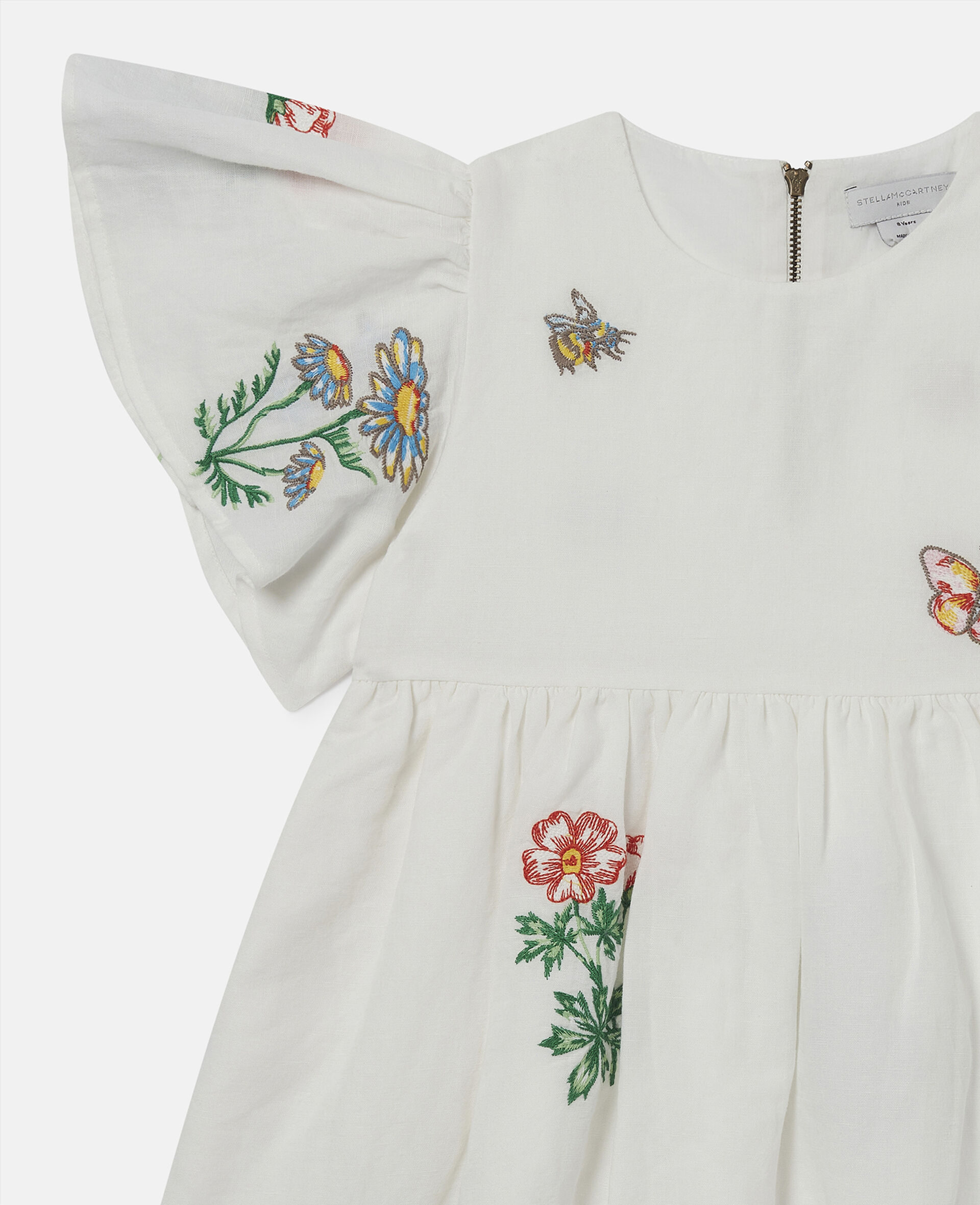 Flower Embroidered Cap-Sleeve Dress-Cream-large Flower Embroidered Cap-Sleeve Dress-Cream-large image number 1