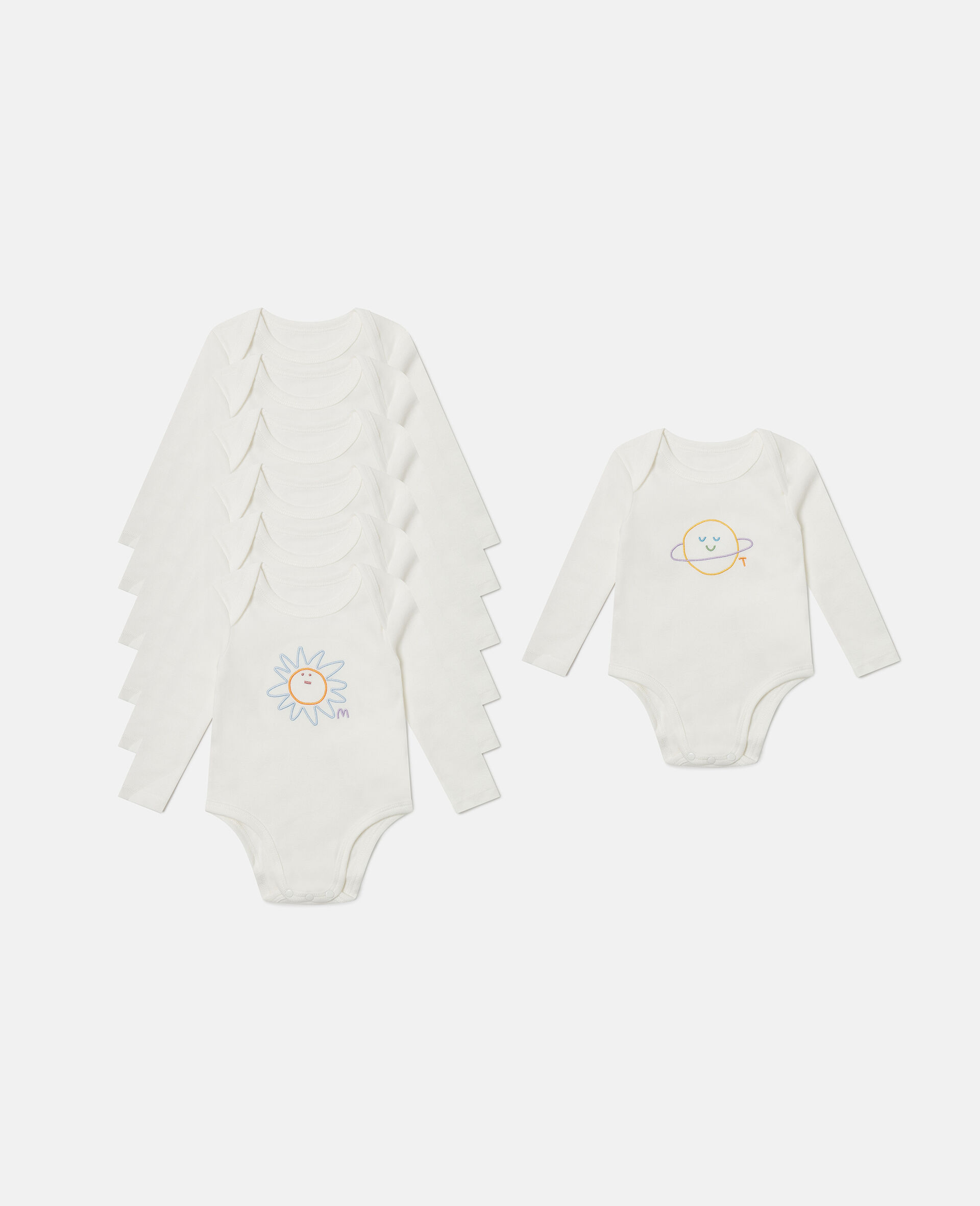 Planets Embroidered Romper Set-White-medium