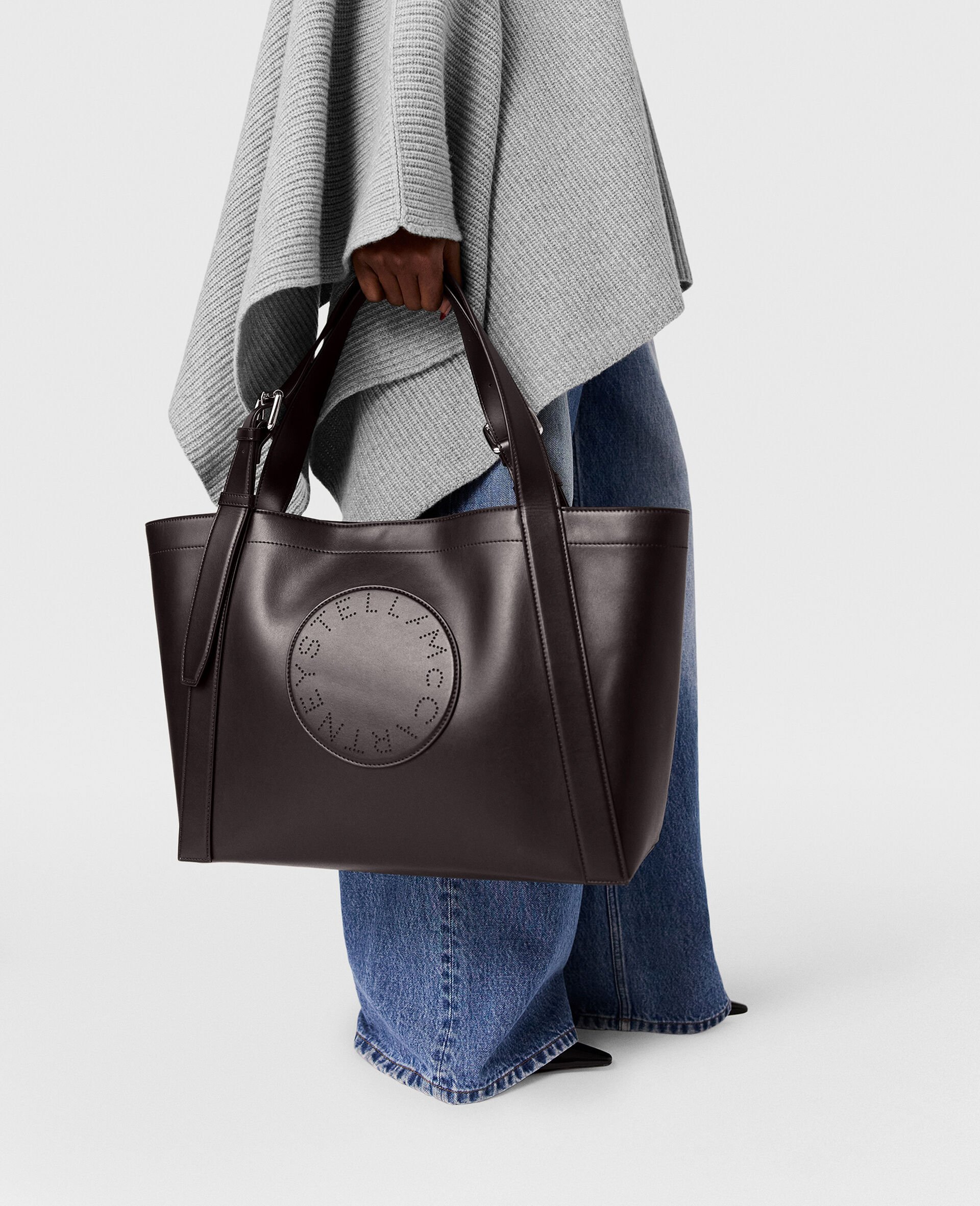 Logo Belt Crossbody Tote Bag-Brown-model