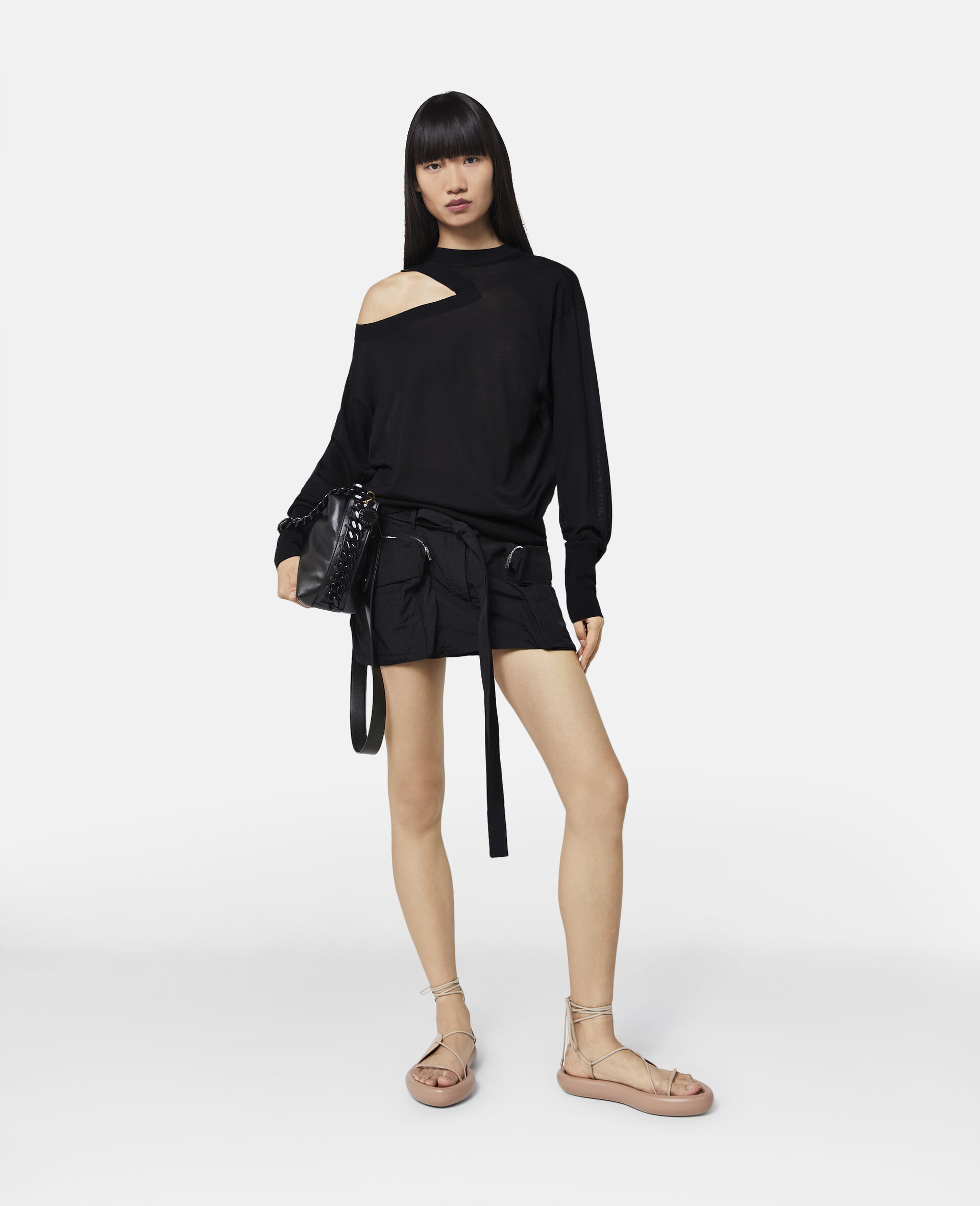 Cut-Out Merino Knit Jumper-Black-large image number 1