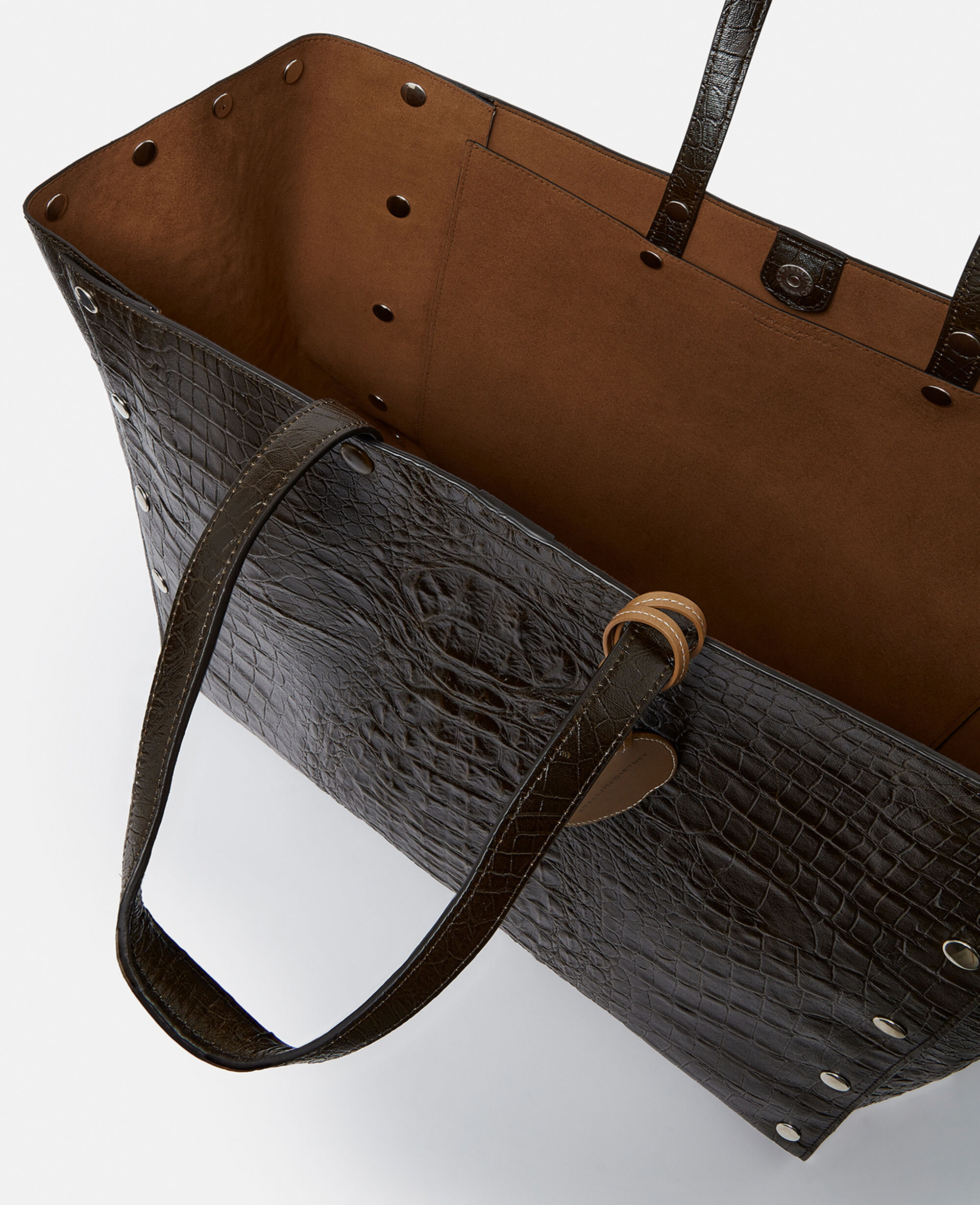 Stella Mccartney Stella Studs Large Croc Embossed Tote Bag Woman Coffee Brown