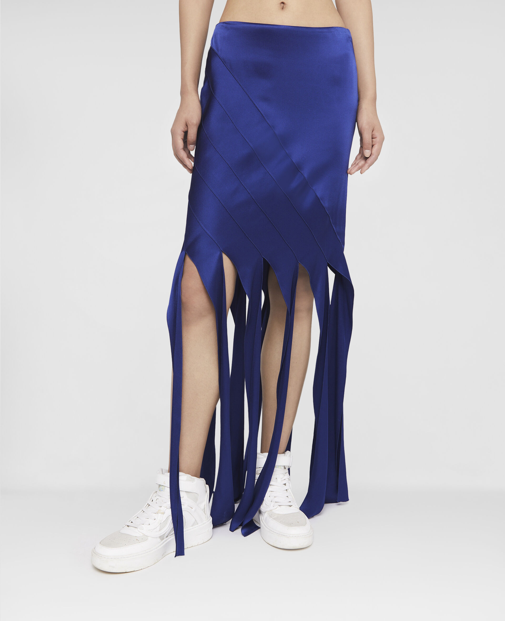 Satin Strips Midi Skirt-Blue-large image number 3