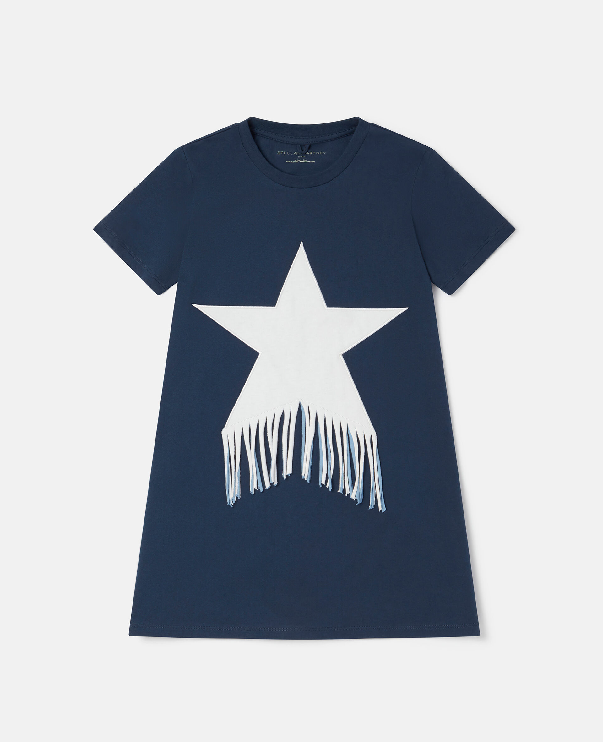 T Shirt Kleid mit Stern und Fransen-Blau-large image number 0