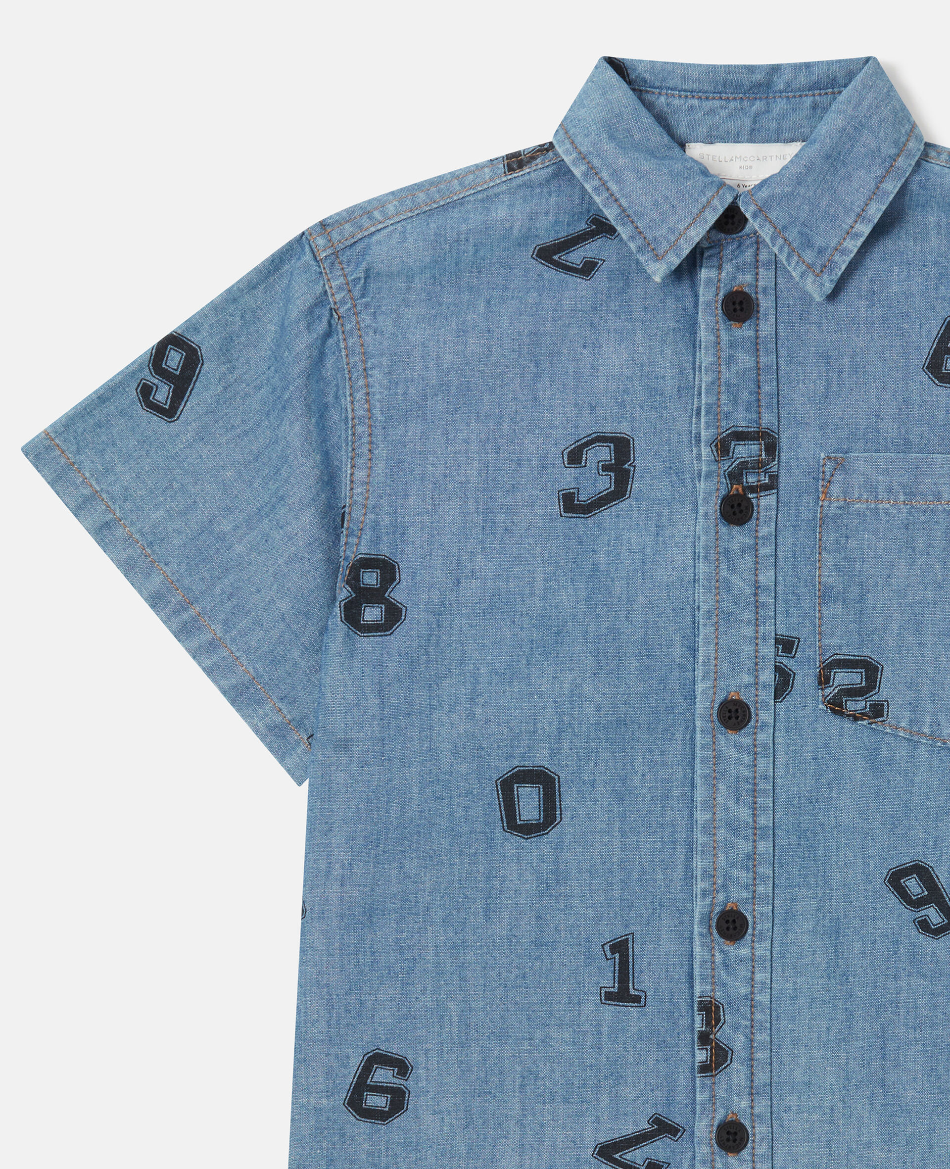 Numbers Print Denim Shirt-Blue-medium