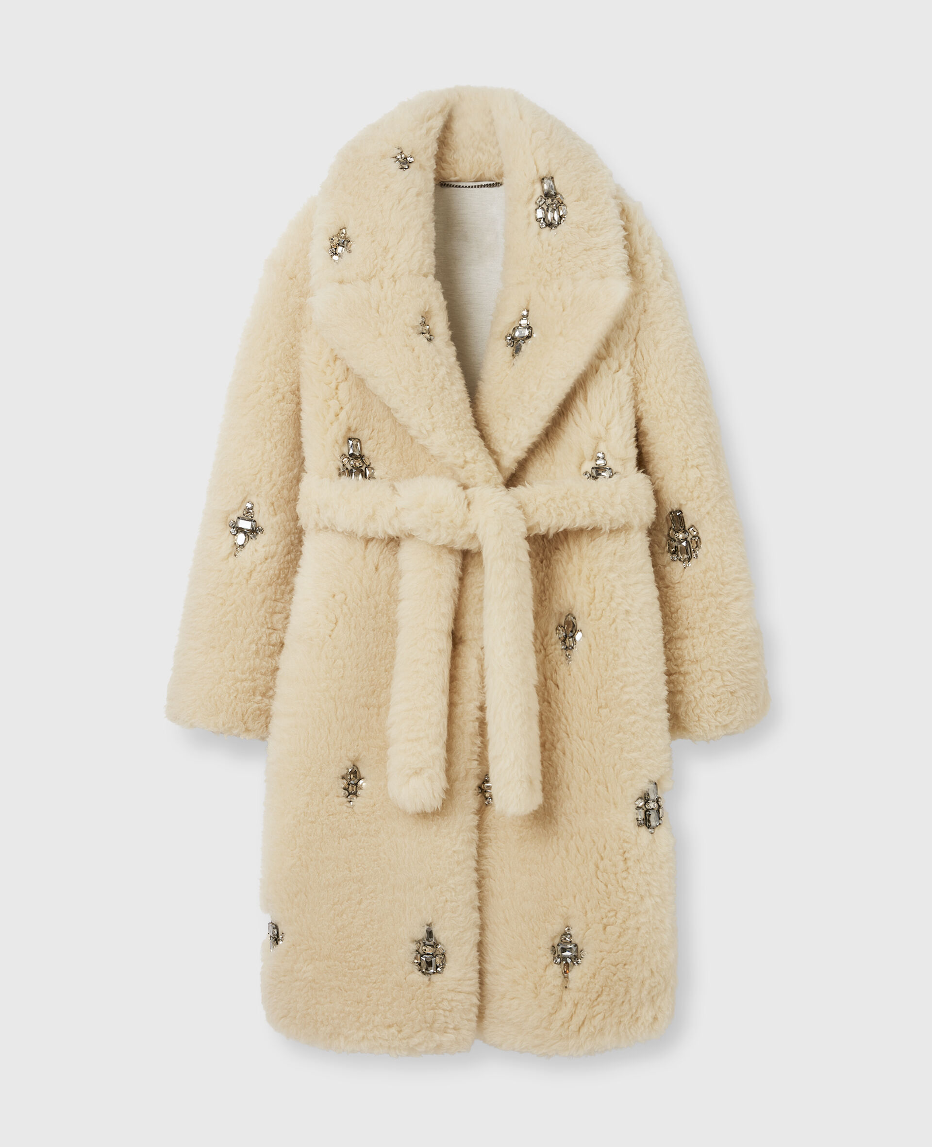 Crystal Embellished Plush Teddy Coat-Cream-large image number 0