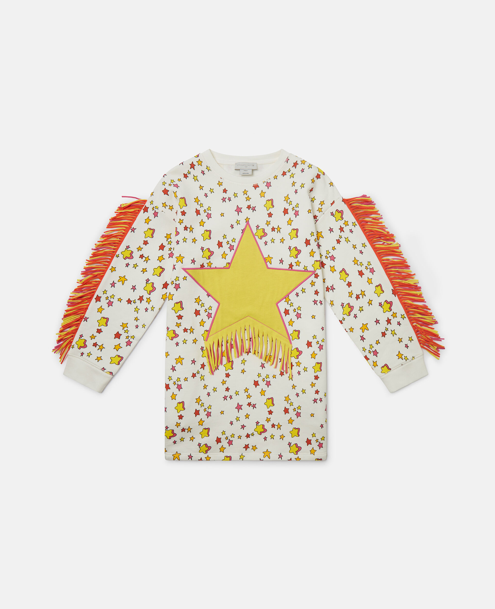 Robe sweat shirt graphique a franges avec etoile-Beige-large image number 0