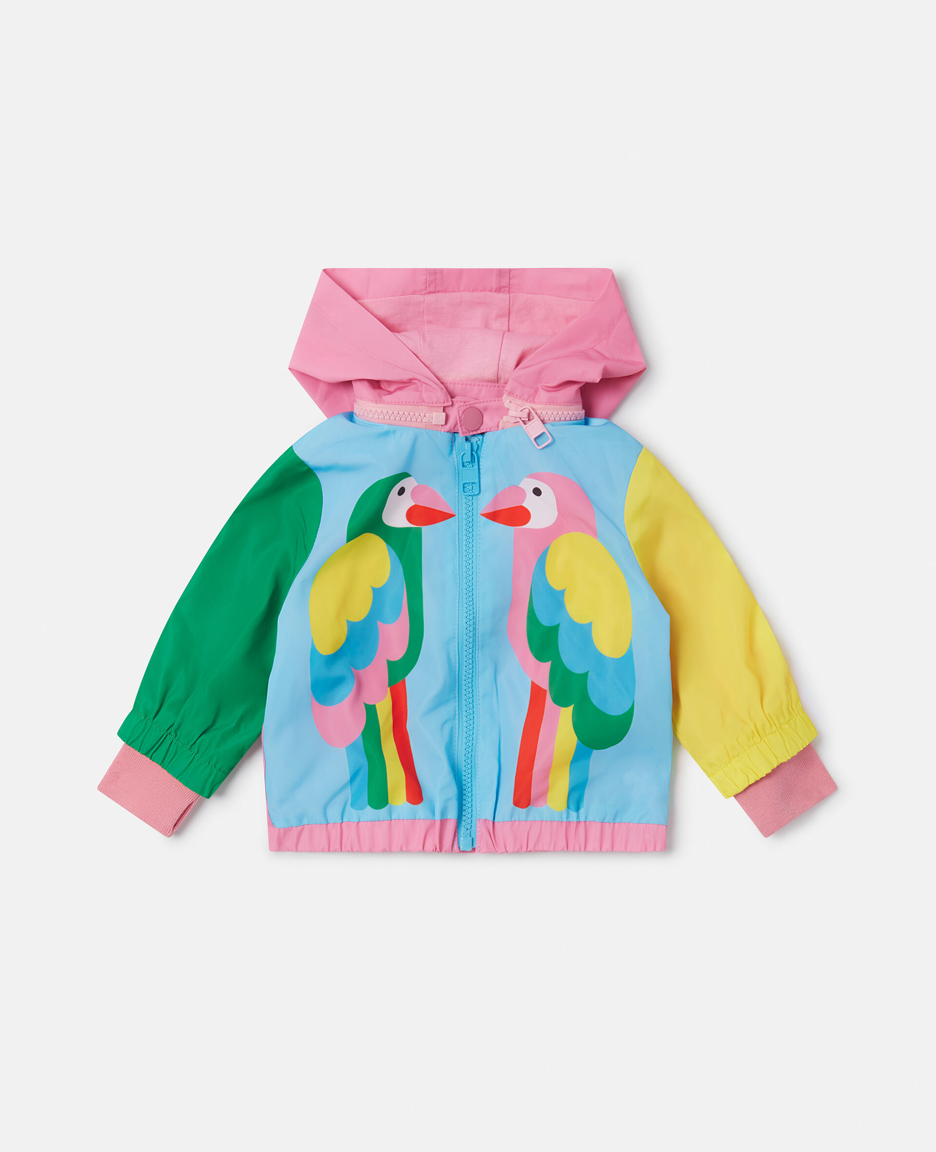 Double Parrot Print Hooded Jacket-Multicolour-large