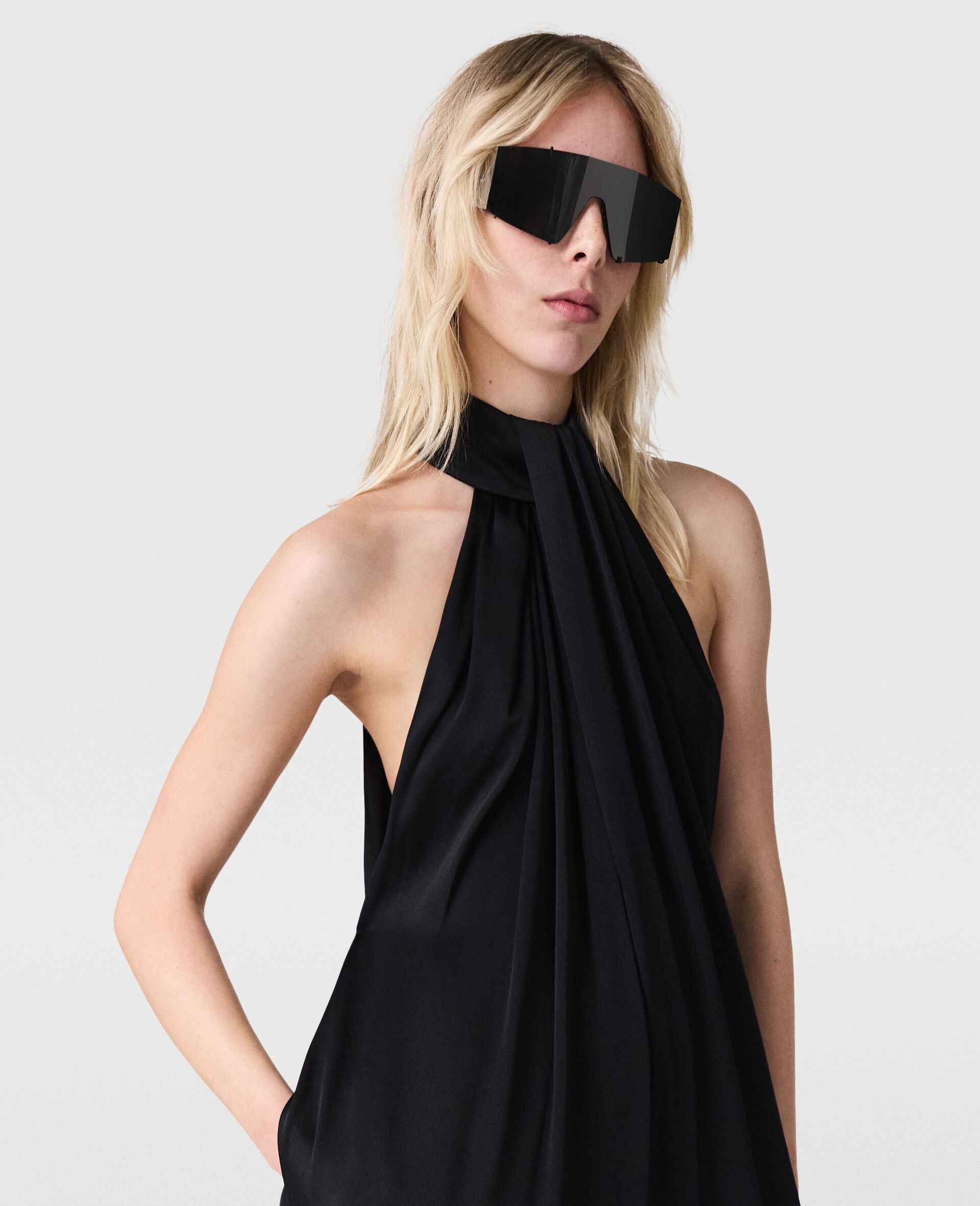 Halterneck Panel Jumpsuit-Black-large image number 2