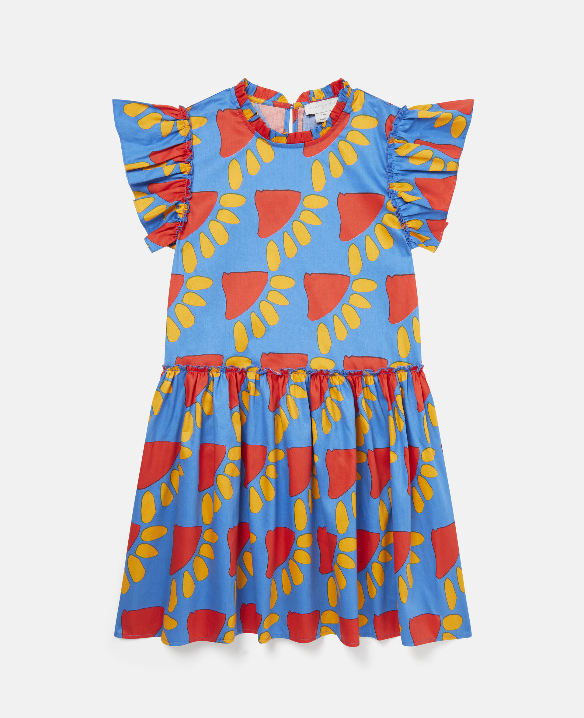 Graphic Sun Print Frilled Dress-Blue-large image number 0