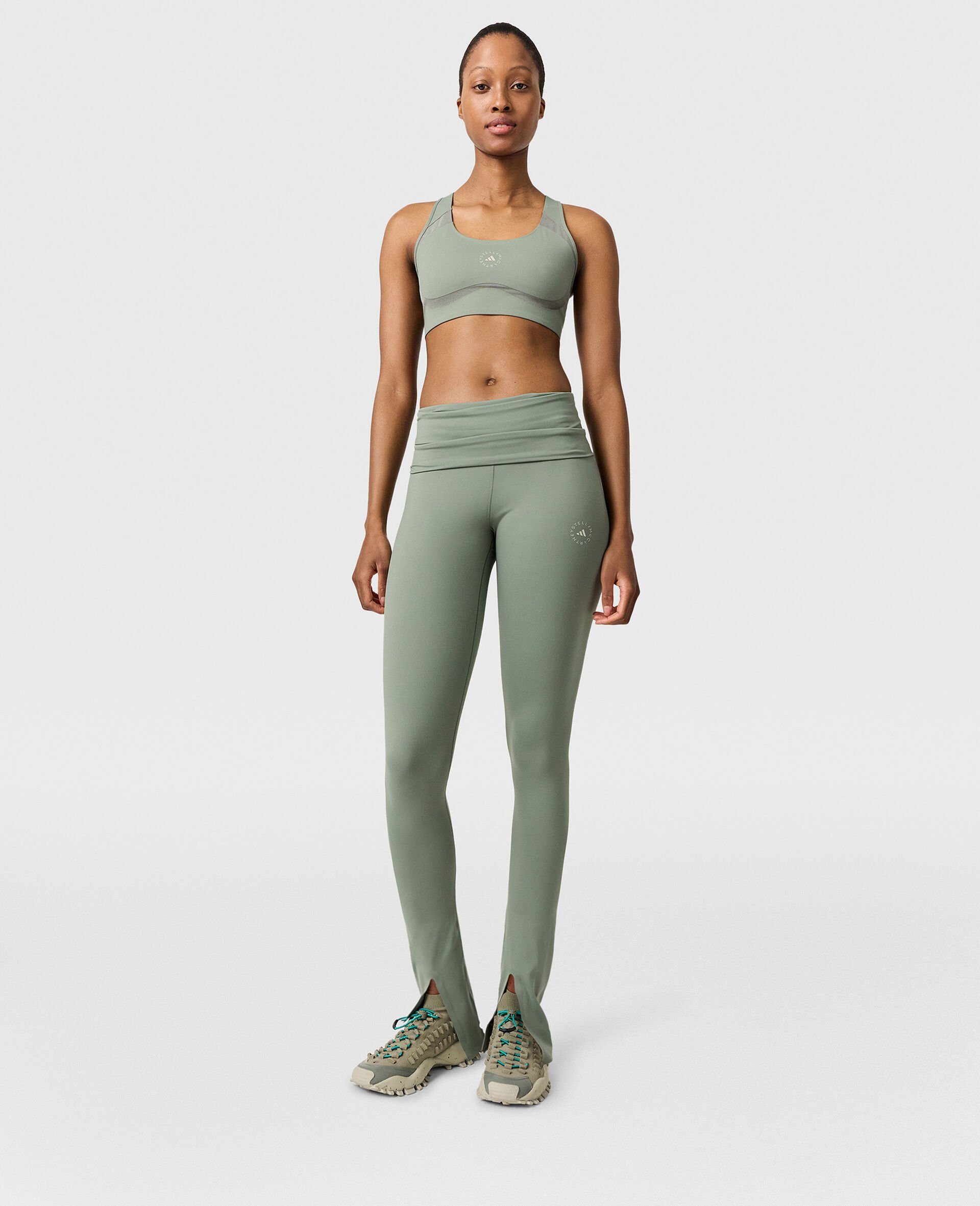 Roll-Top Split-Cuff Leggings-Green-model