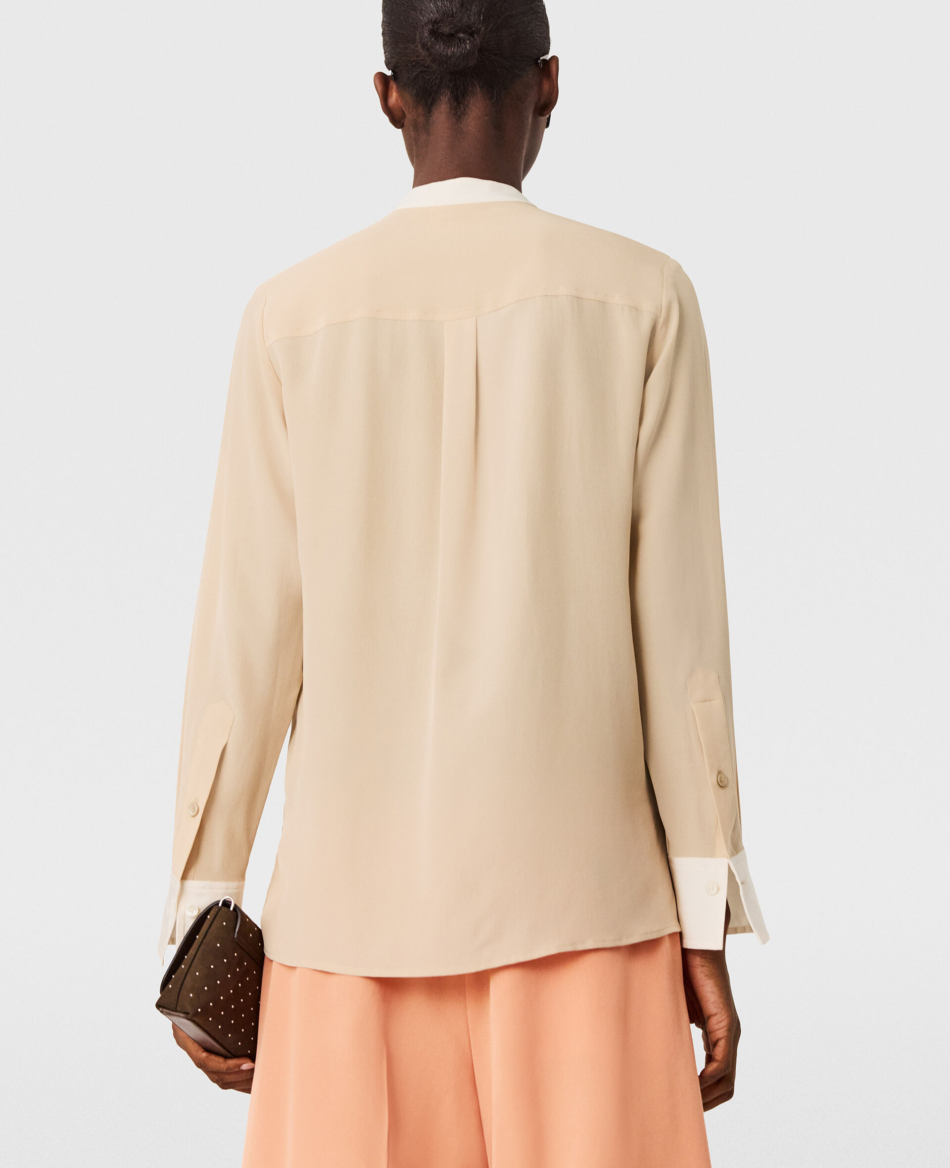 Contrast Panel Grandfather Collar Shirt-Brown-large image number 3