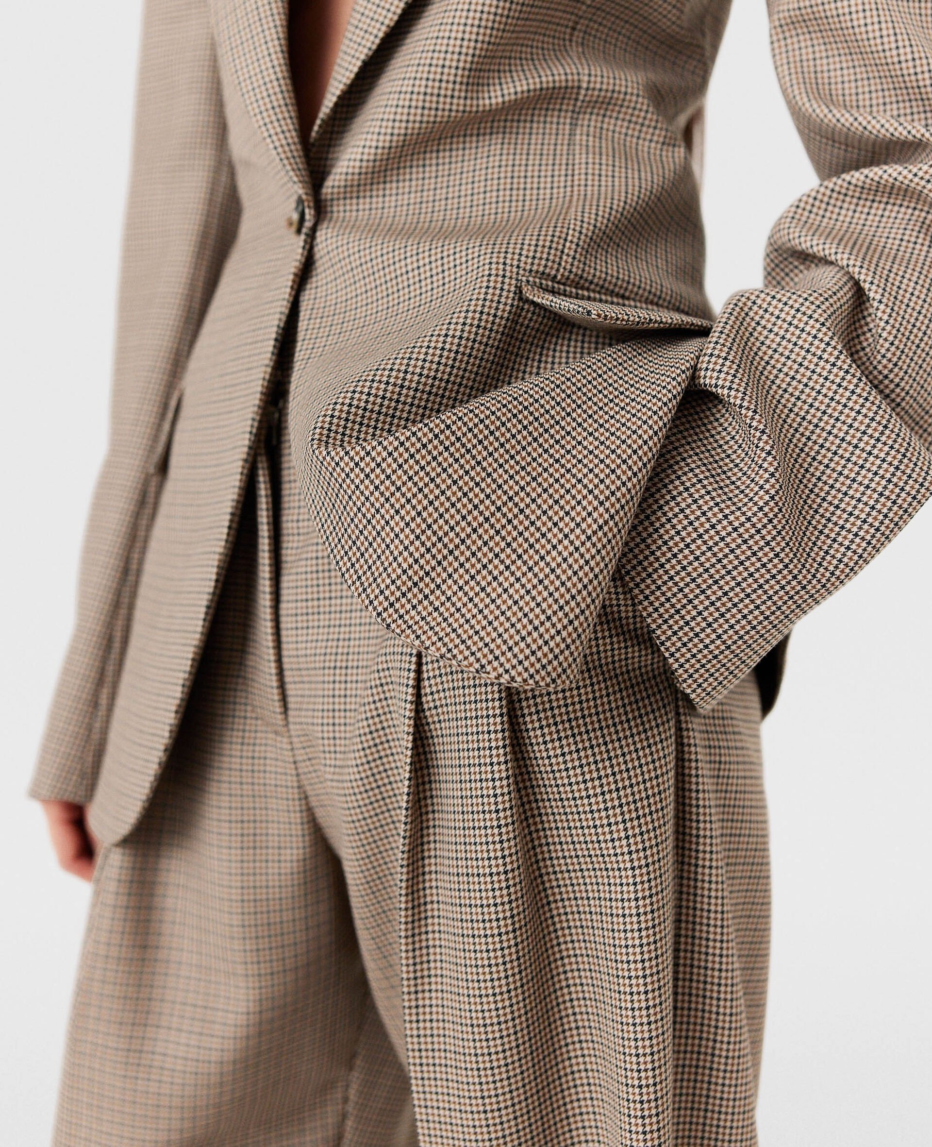 Oversized Houndstooth Single-Breasted Blazer-Brown-large Oversized Houndstooth Single-Breasted Blazer-Brown-large image number 3