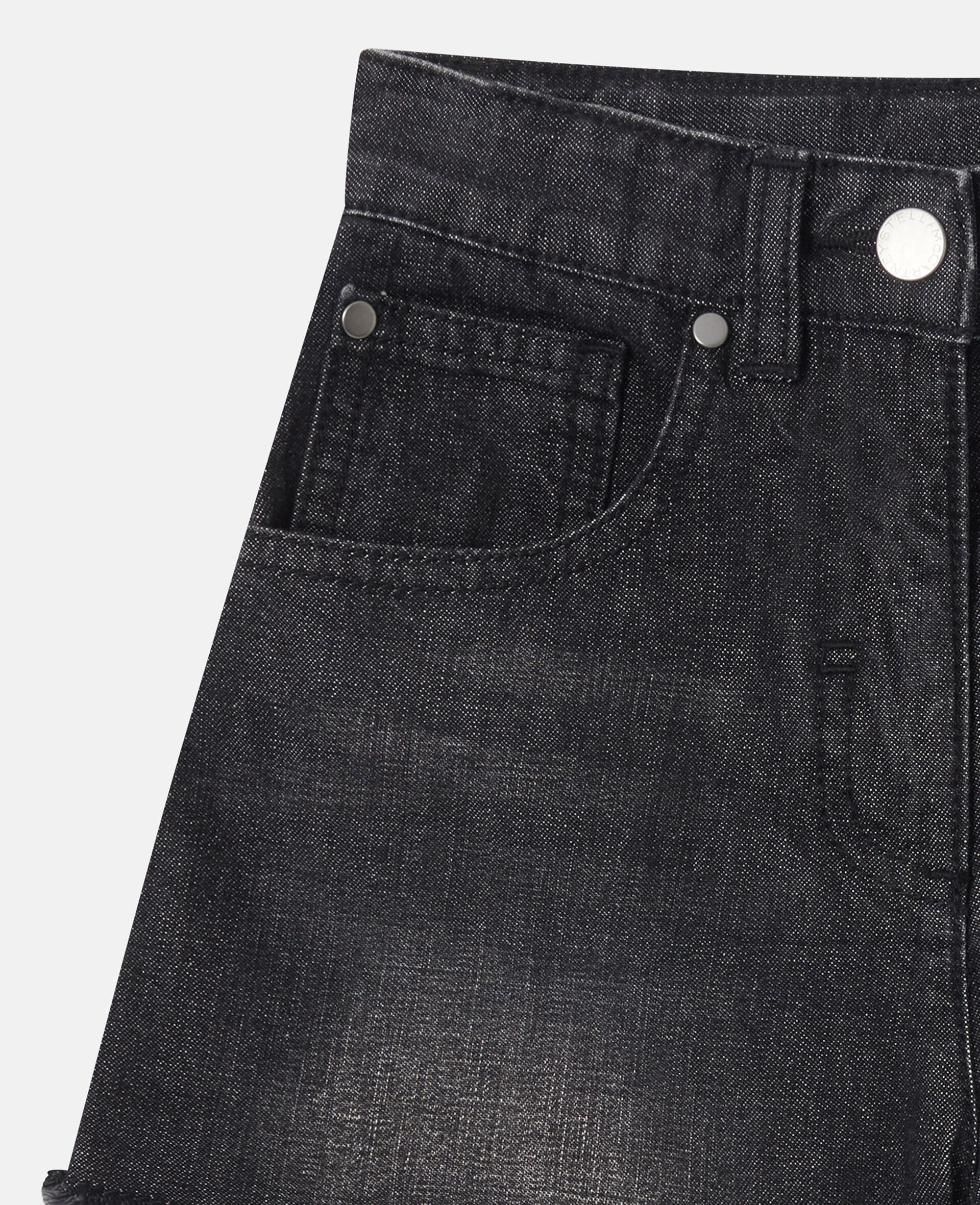 Faded Denim Shorts-Black-medium