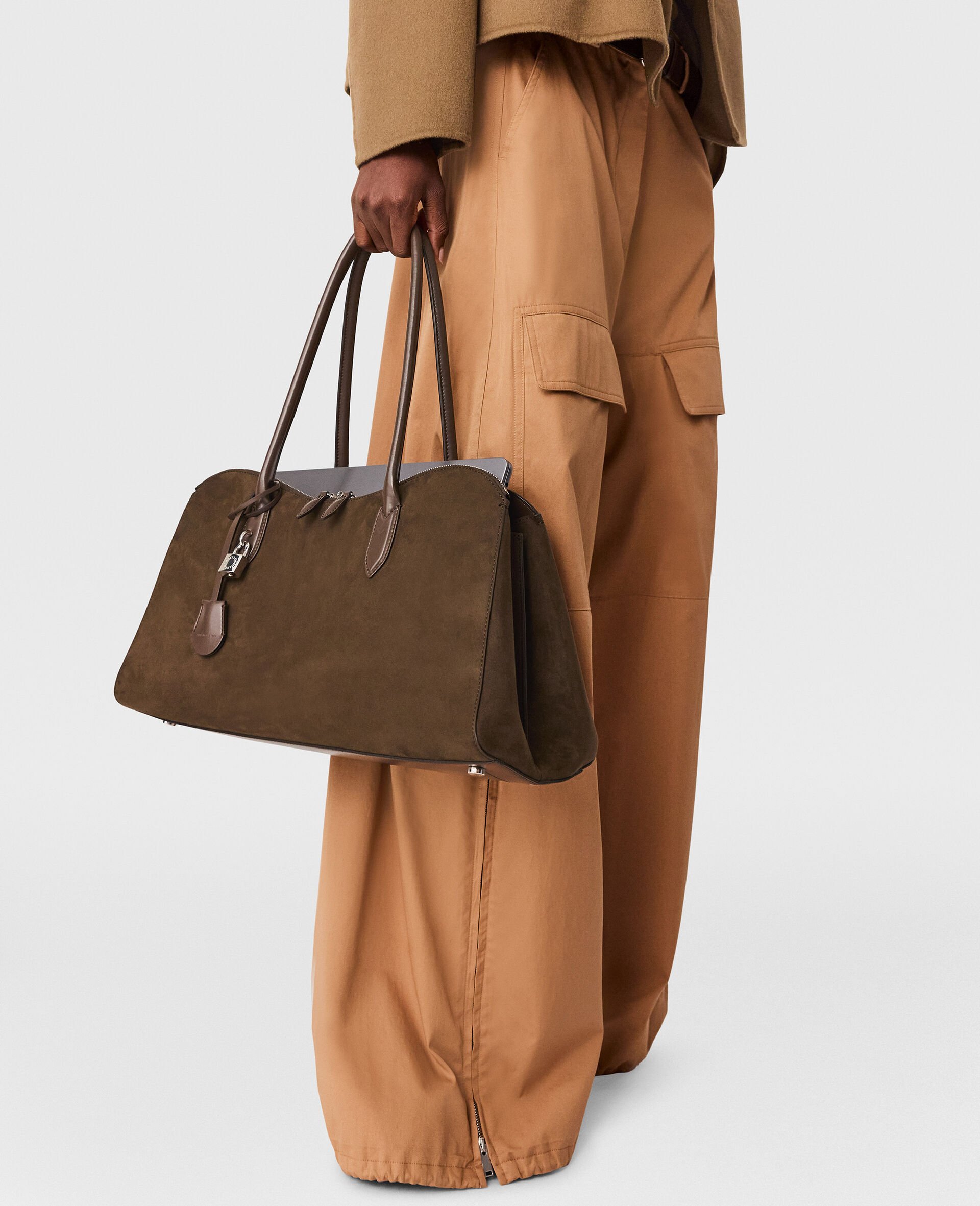 阔腿工装长裤-棕色-large image number 4