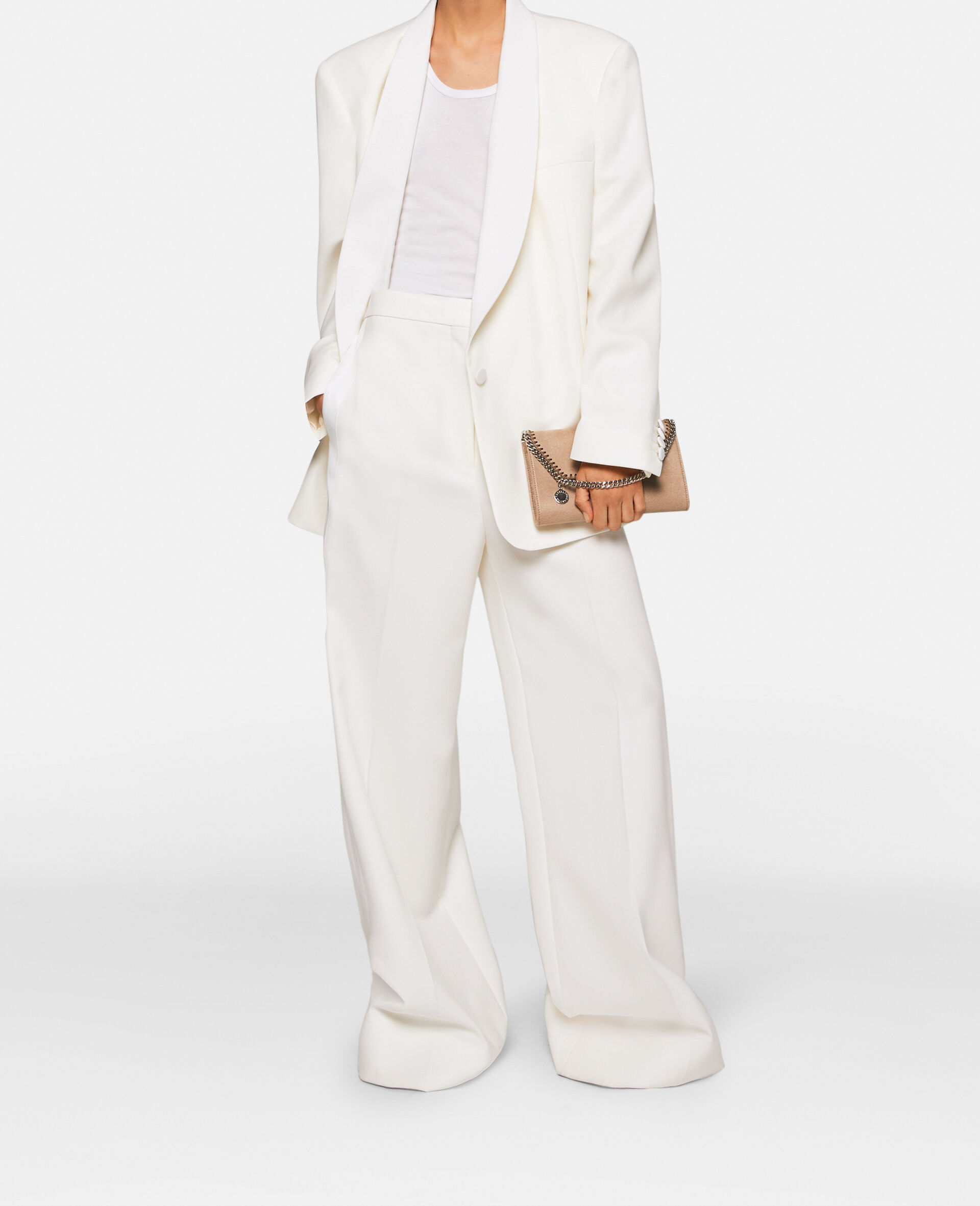 Wool Blazer with Shawl Lapels-White-model