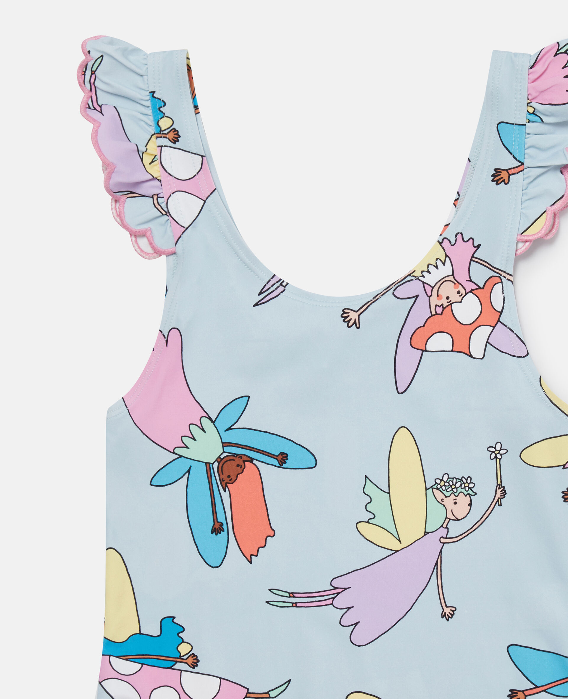 Fairies Print Frilled Swimsuit -Blue-large image number 1