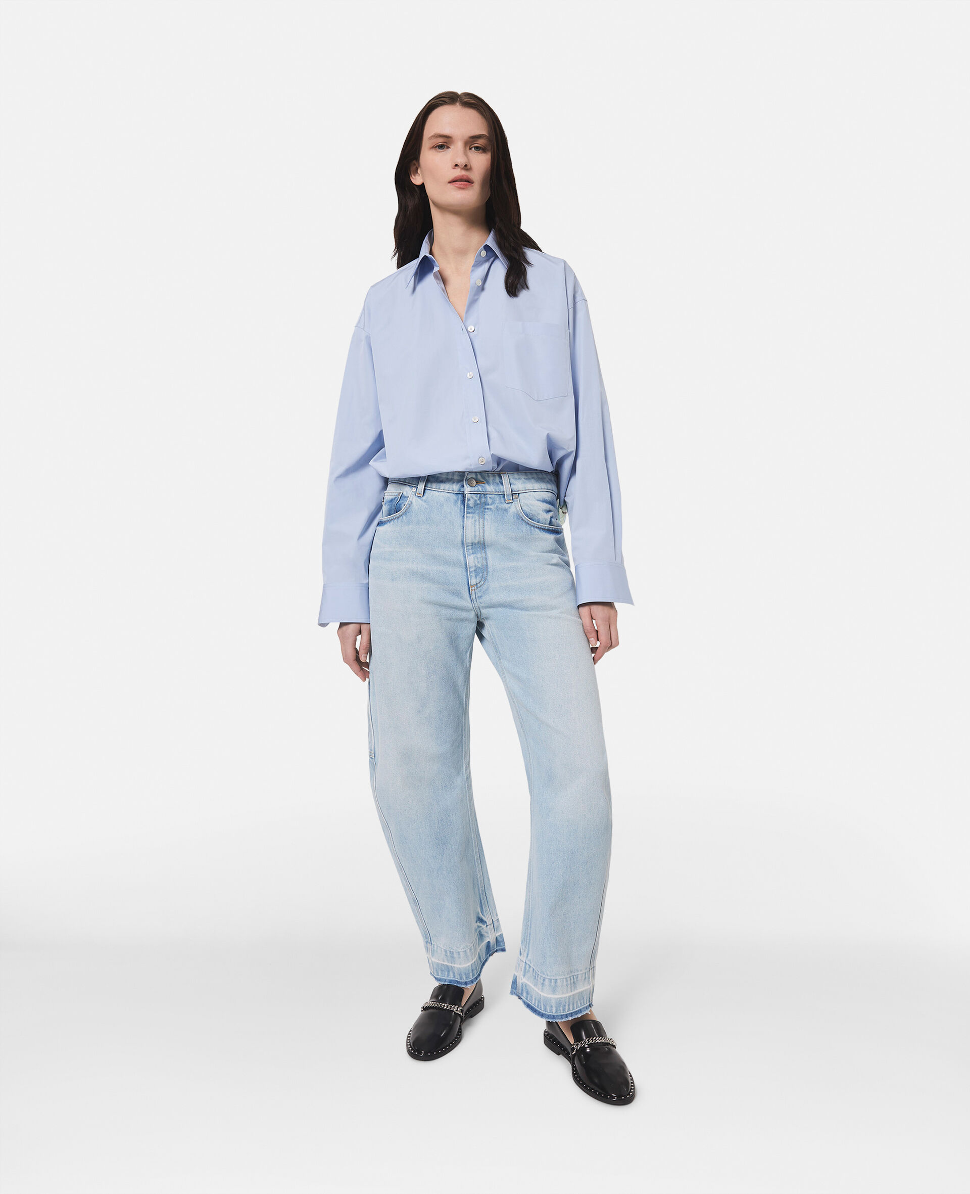 Camicia oversize in popeline-Blu-medium