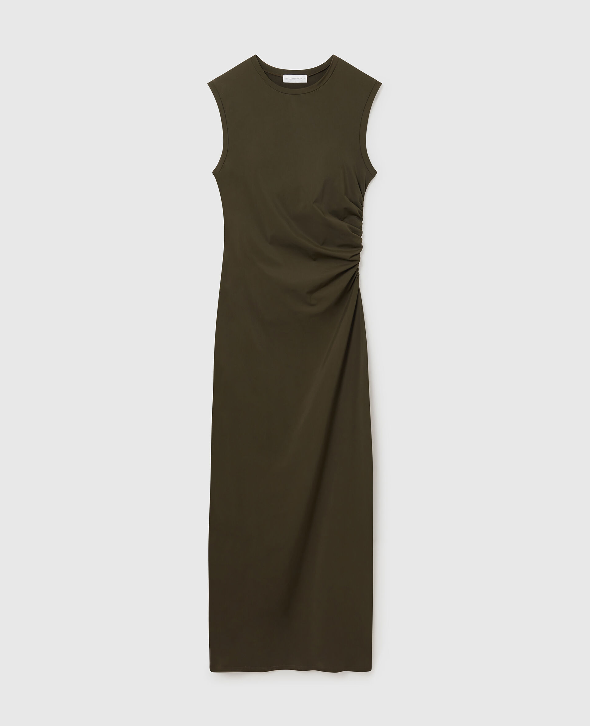 Sleeveless Crewneck Twist Mesh Midi Dress-Green-medium