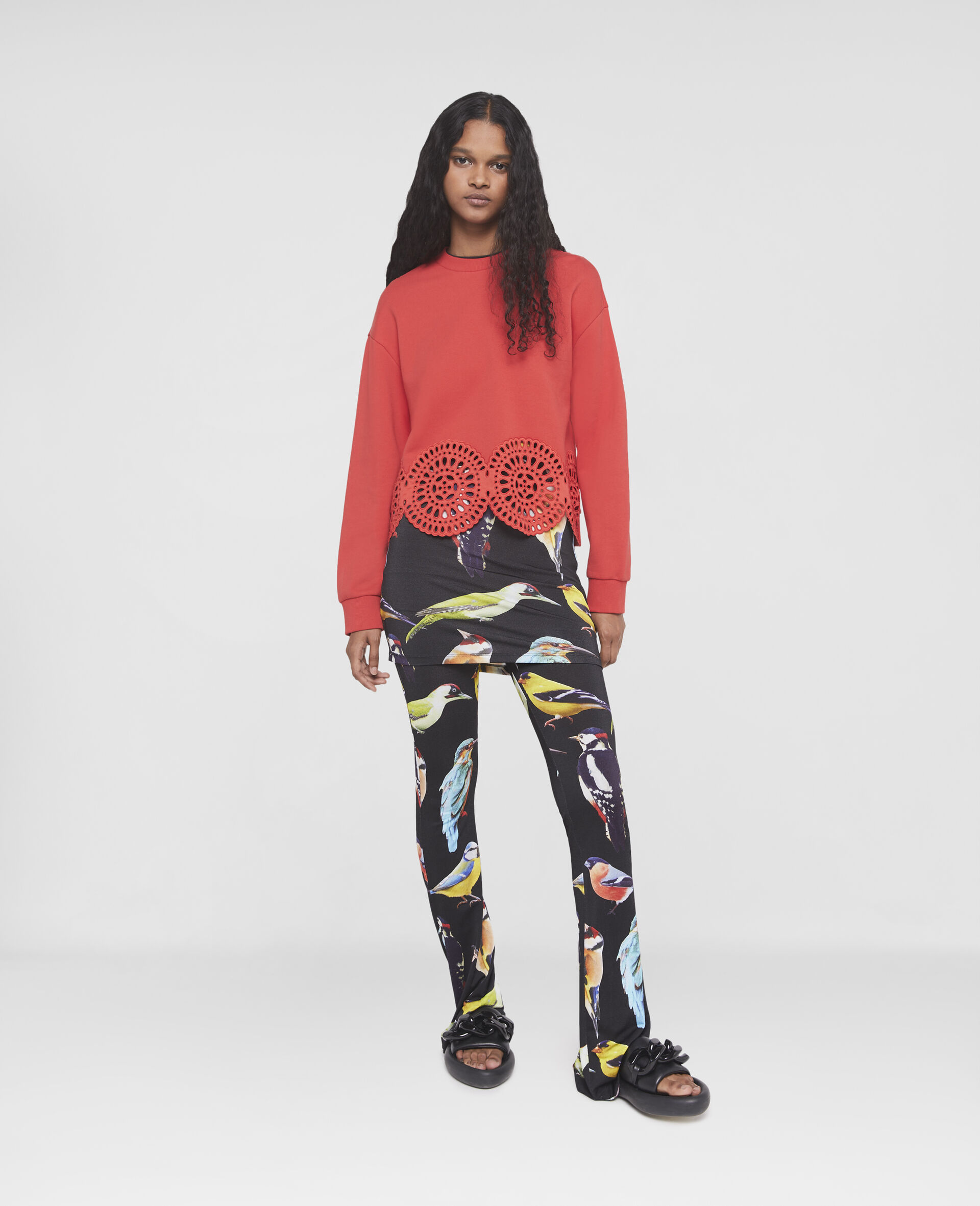 Broderie Anglaise Jersey Sweatshirt-Red-large image number 1