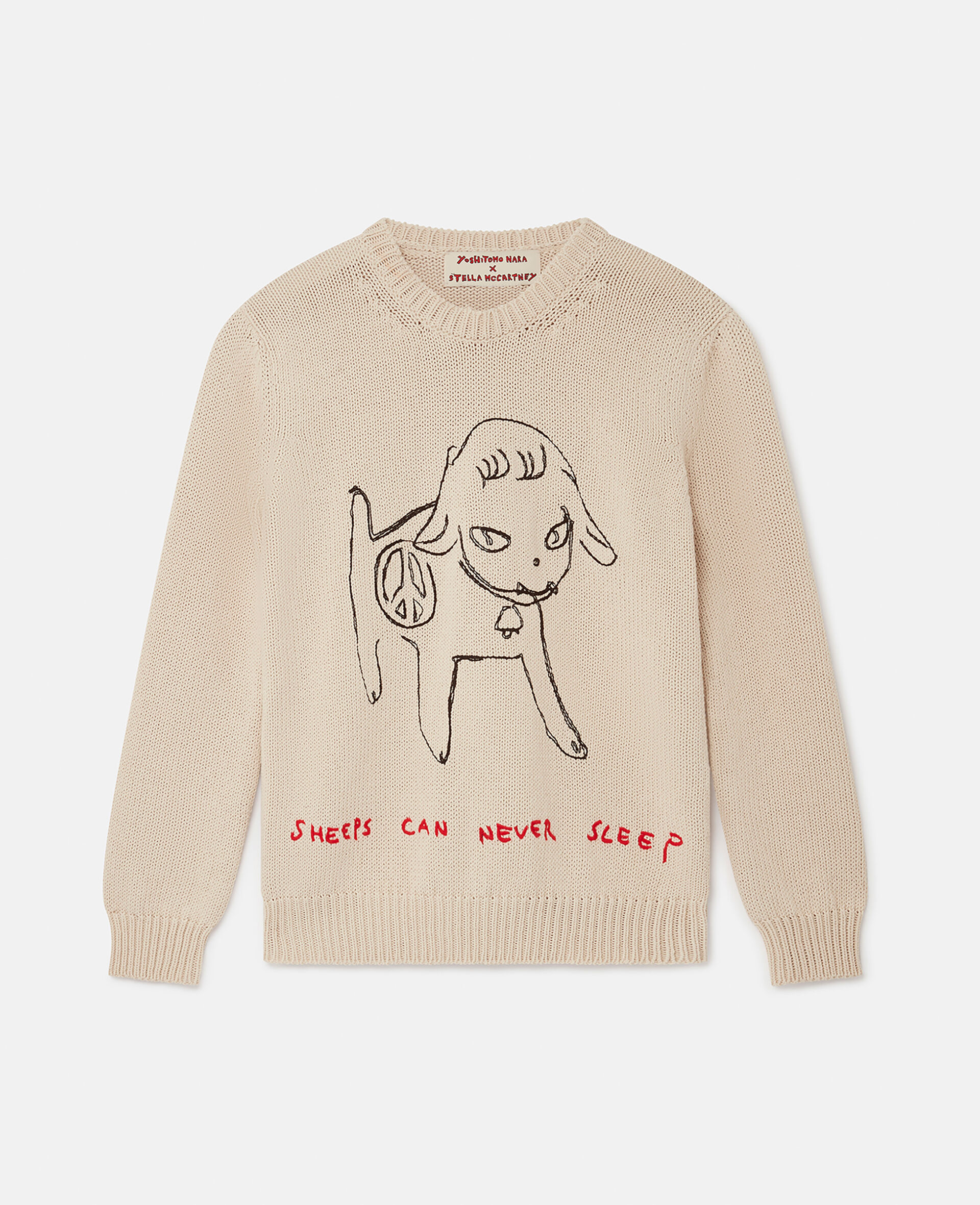 Sheep Embroidery Cotton Sweatshirt-Beige-large image number 0