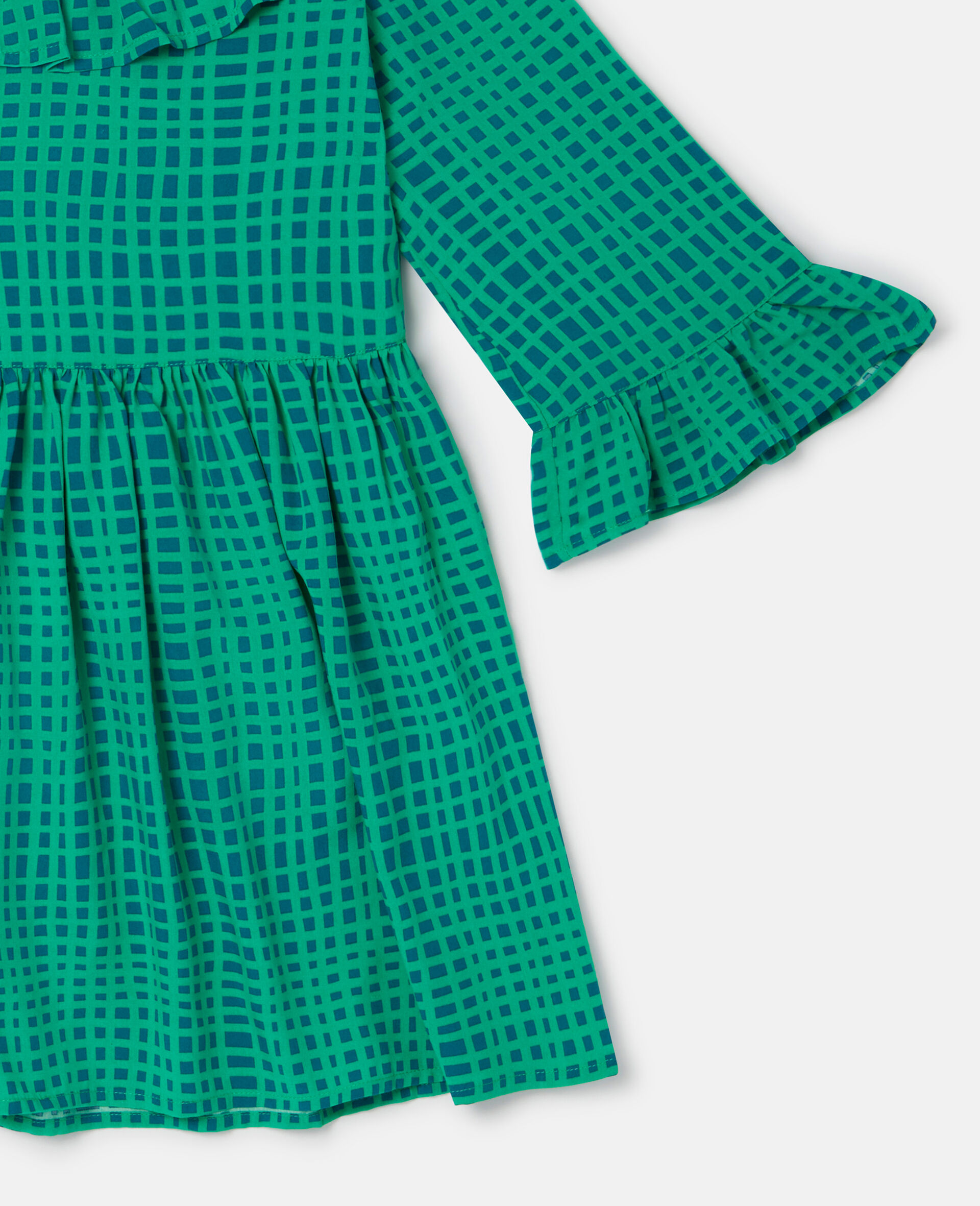 Folk Flower Check Print Collared Dress-Green-large image number 3