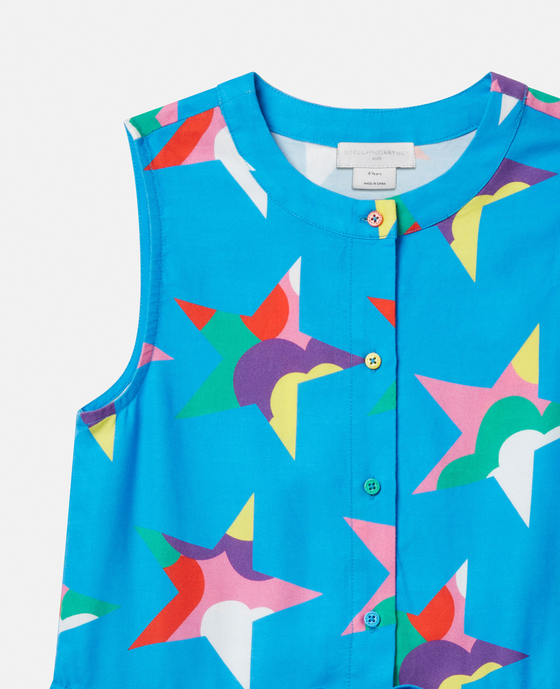 Star Print Sleeveless Shirt Dress-Blue-large image number 1